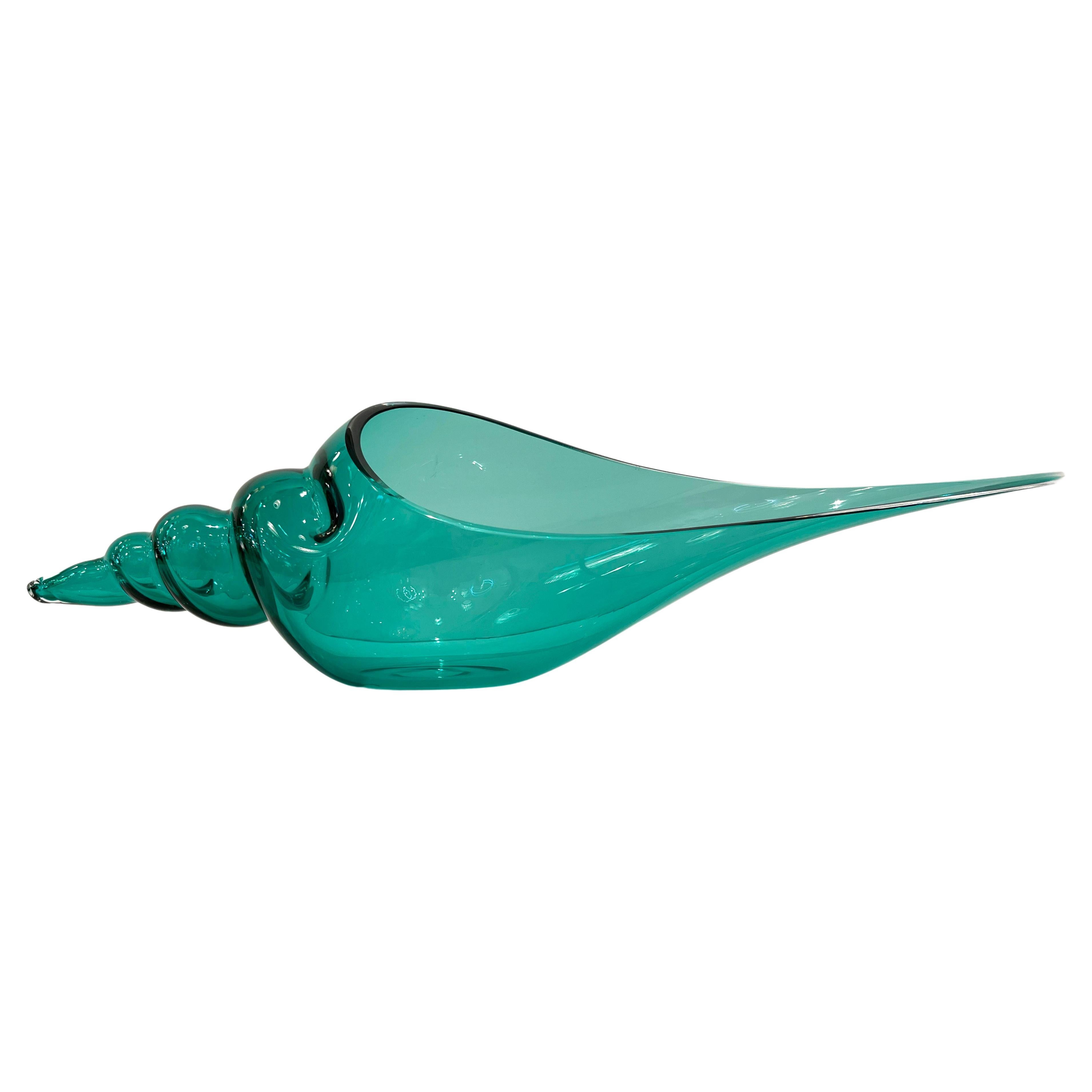 1980 Romano Donà Italian Modern Aqua Turquoise Murano Art Glass Spire Shell Bowl 4