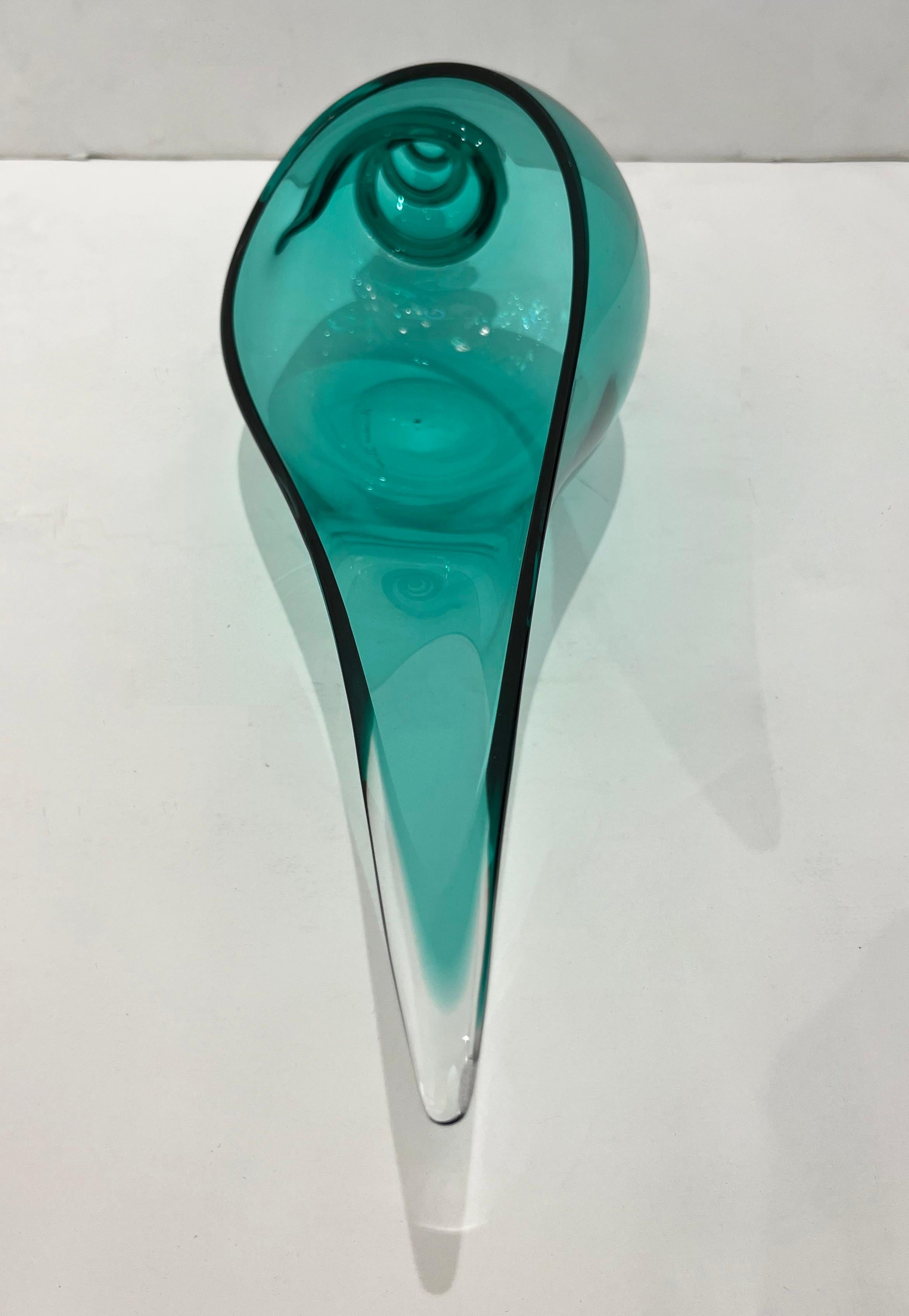 1980 Romano Donà Italian Modern Aqua Turquoise Murano Art Glass Spire Shell Bowl 5