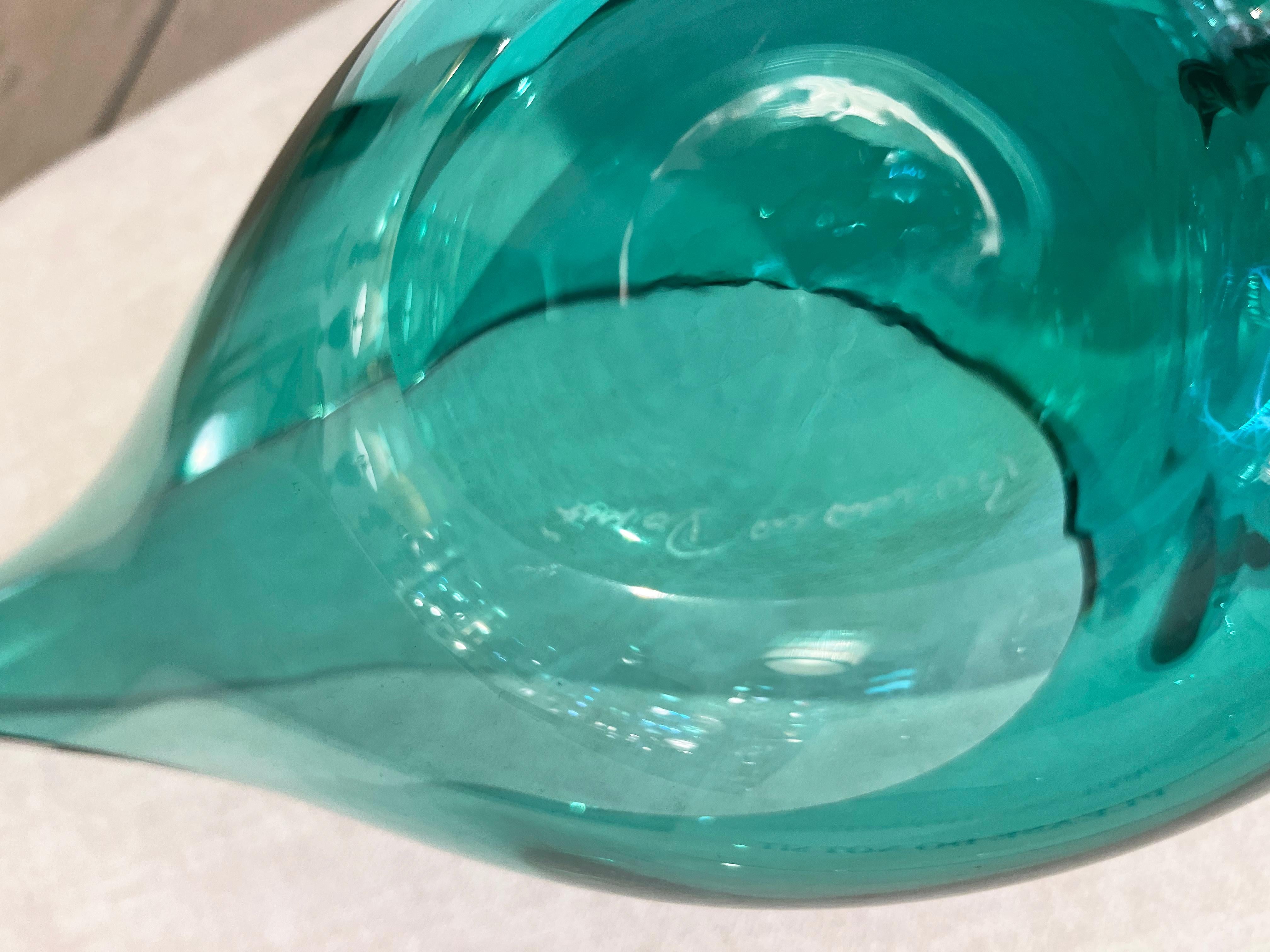 1980 Romano Donà Italian Modern Aqua Turquoise Murano Art Glass Spire Shell Bowl 10