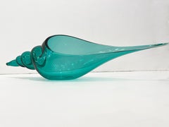 1980 Romano Donà Italian Modern Aqua Turquoise Murano Art Glass Spire Shell Bowl
