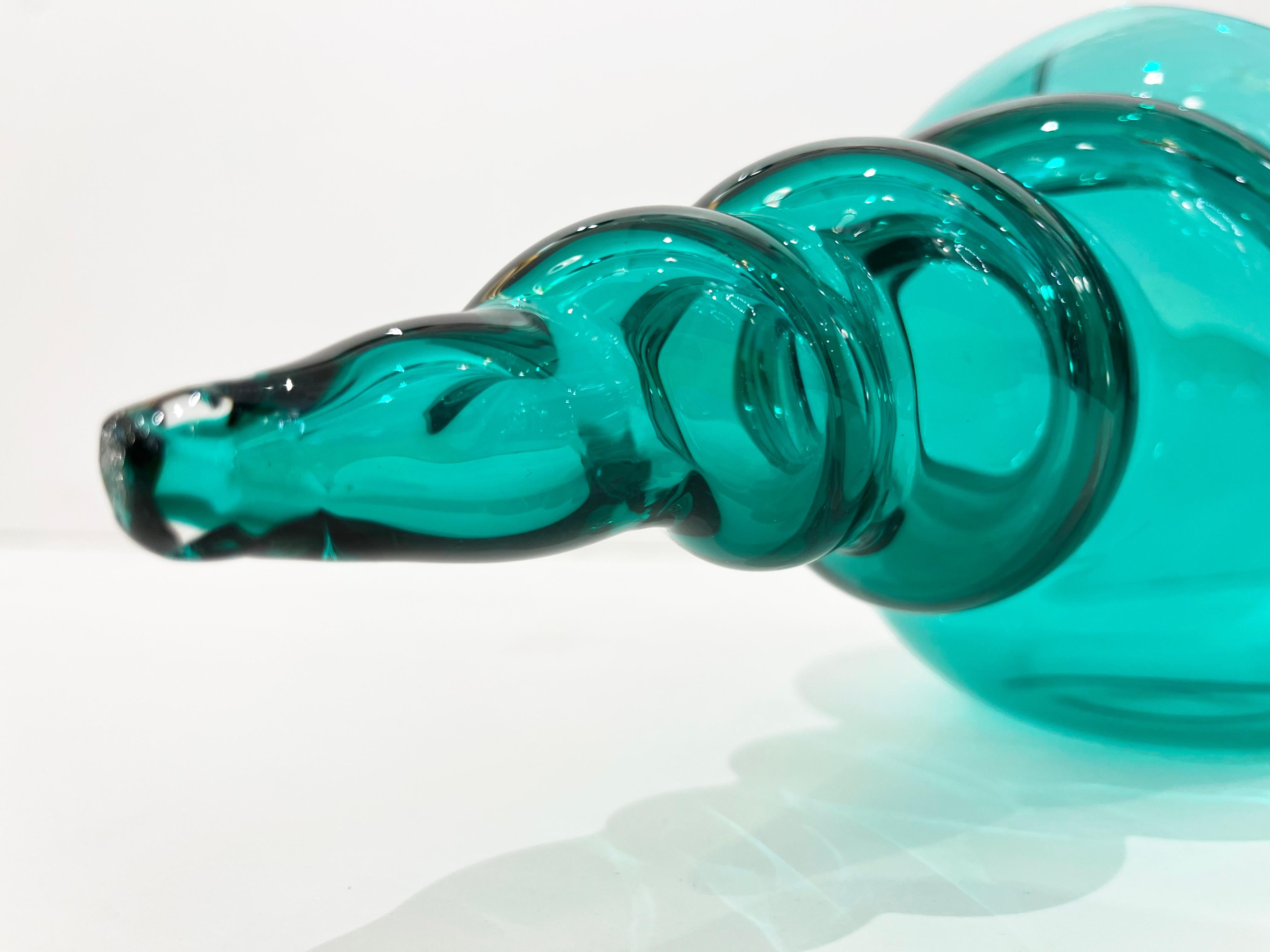 1980 Romano Donà Italian Modern Aqua Turquoise Murano Art Glass Spire Shell Bowl 1