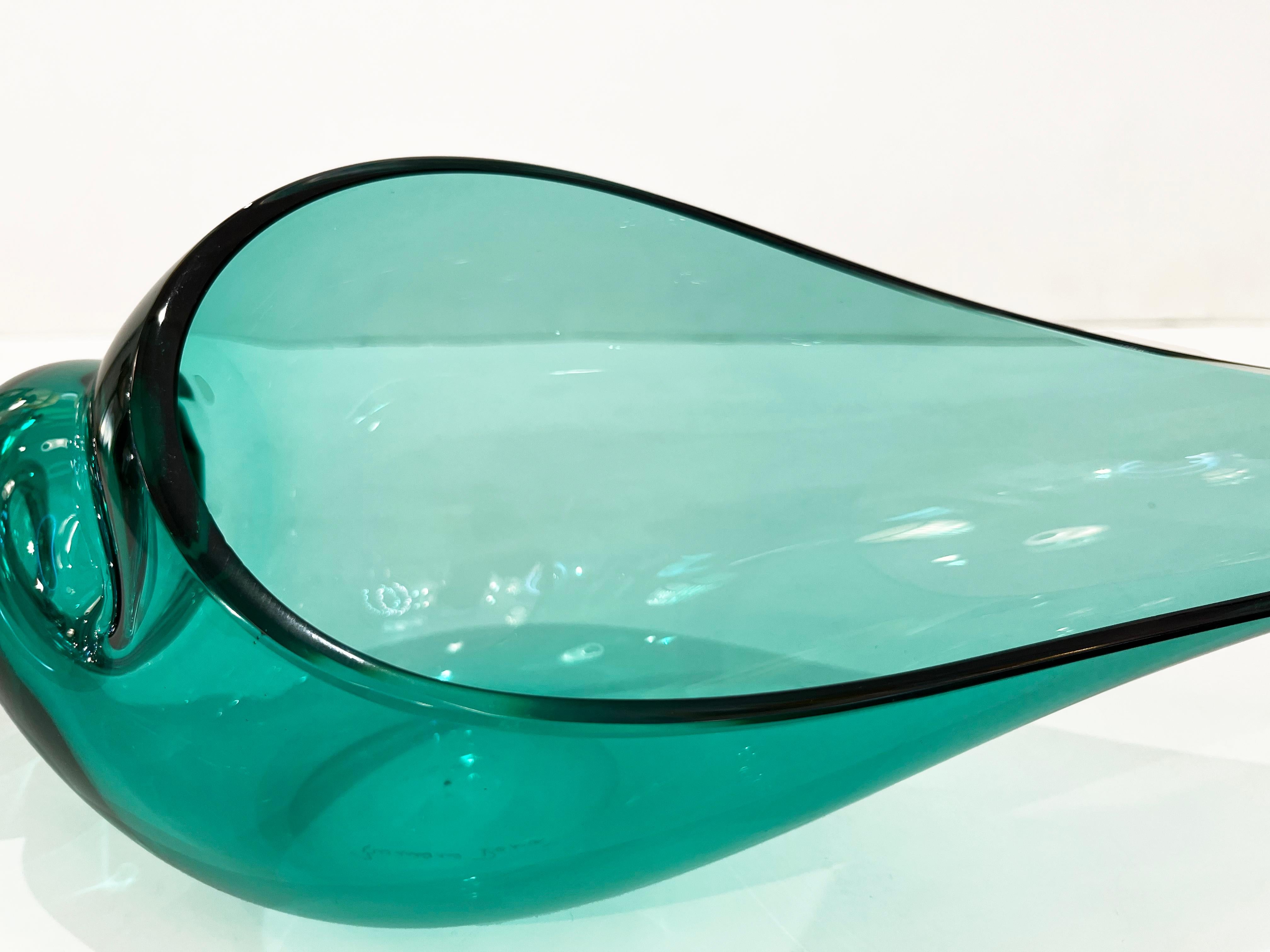 1980 Romano Donà Italian Modern Aqua Turquoise Murano Art Glass Spire Shell Bowl 2