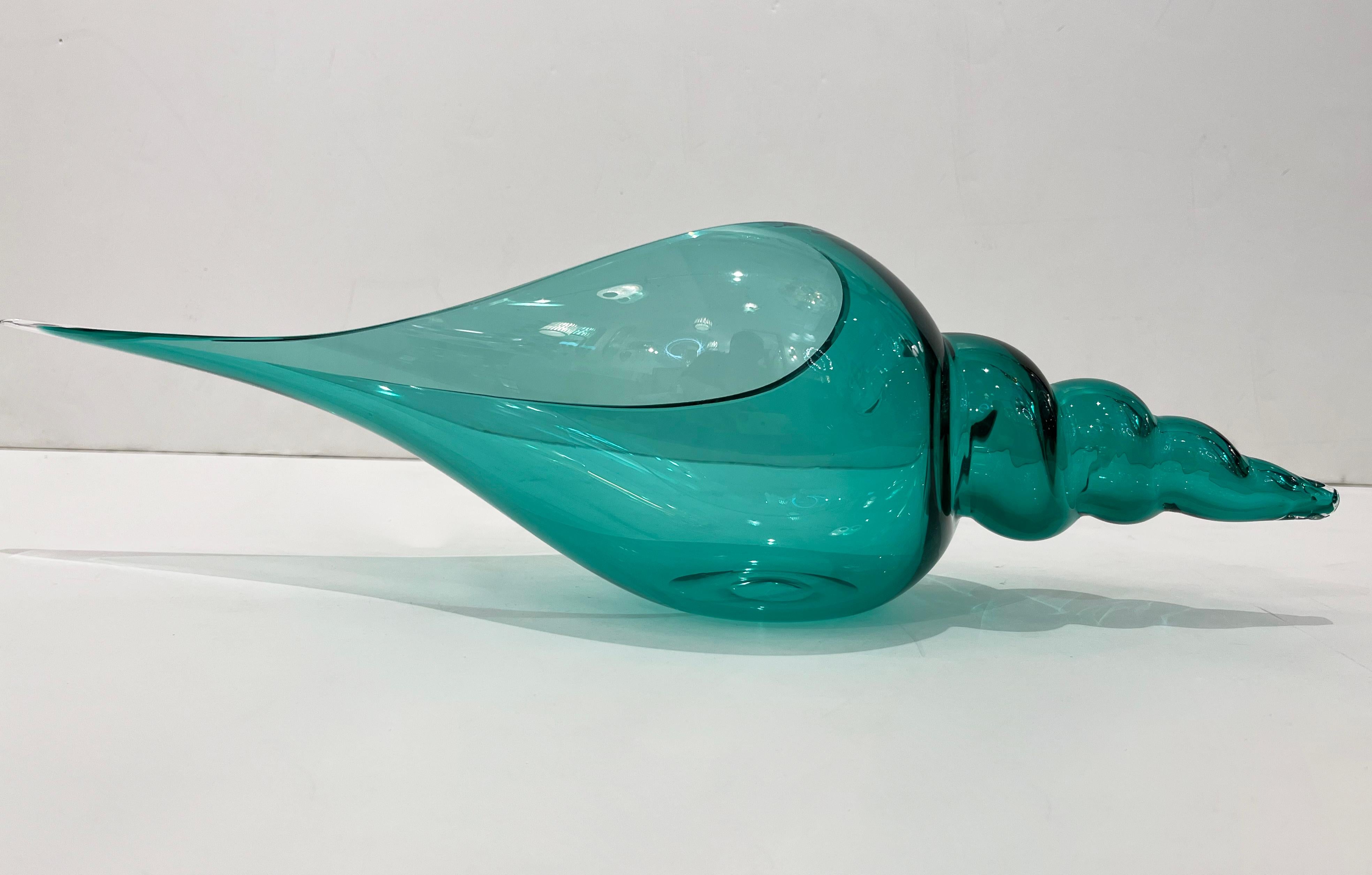 1980 Romano Donà Italian Modern Aqua Turquoise Murano Art Glass Spire Shell Bowl 3