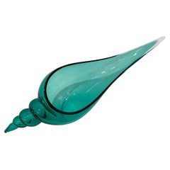 1980 Romano Donà Italian Modern Aqua Turquoise Murano Art Glass Spire Shell Bowl