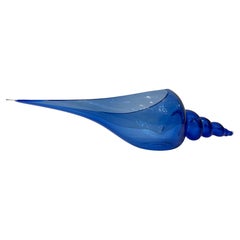 1980 Romano Donà Italian Modern Cobalt Blue Murano Art Glass Spire Shell Bowl