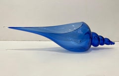 1980 Romano Donà Italian Modern Cobalt Blue Murano Art Glass Spire Shell Bowl
