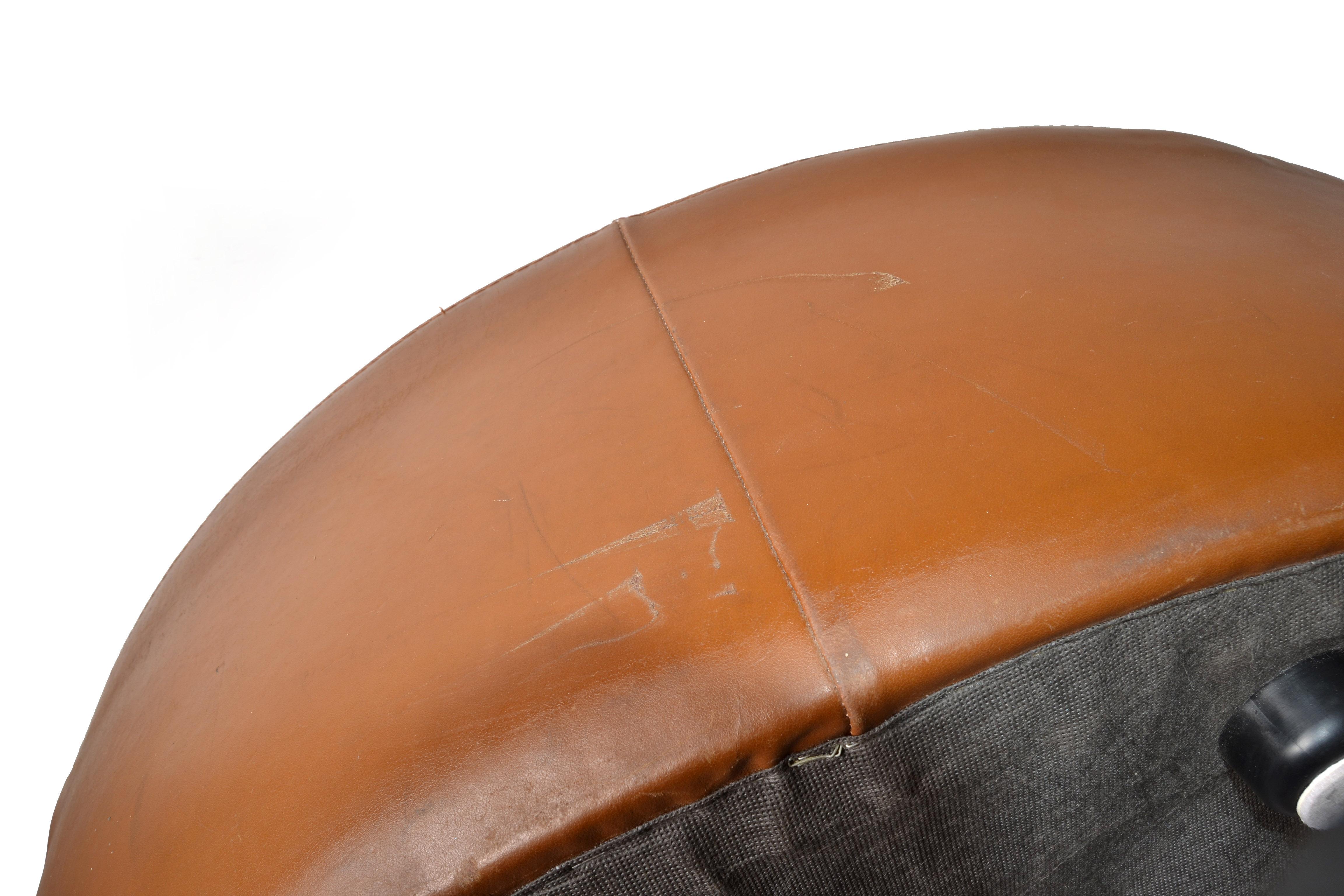 Patent Leather 1980 Round Oversized Faux Brown Leather Ottoman Attributed Citterio B&B Italia  For Sale
