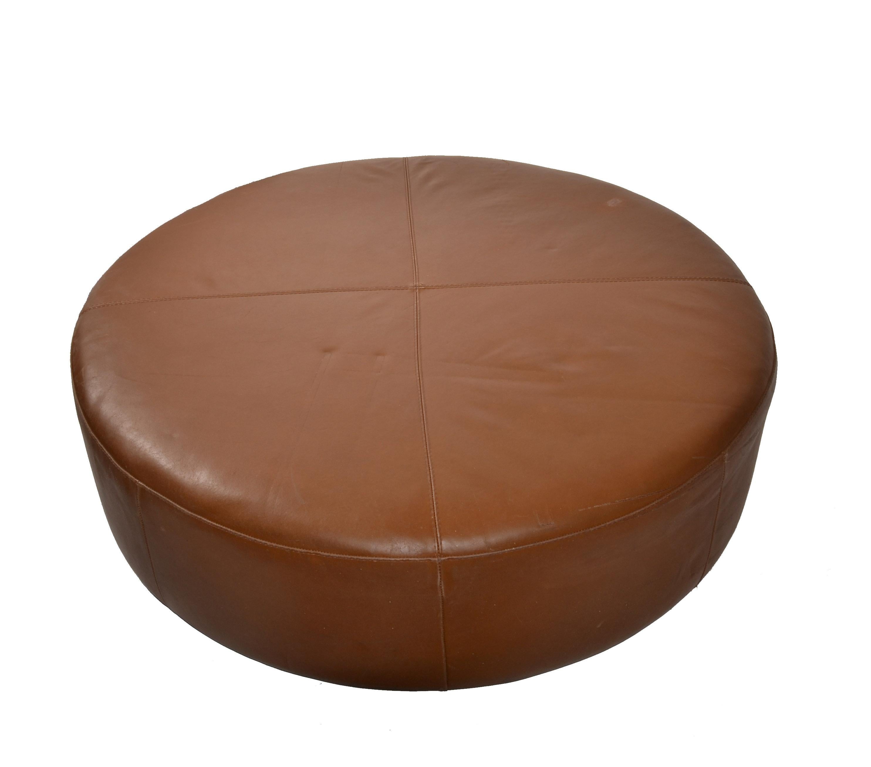 round brown leather ottoman