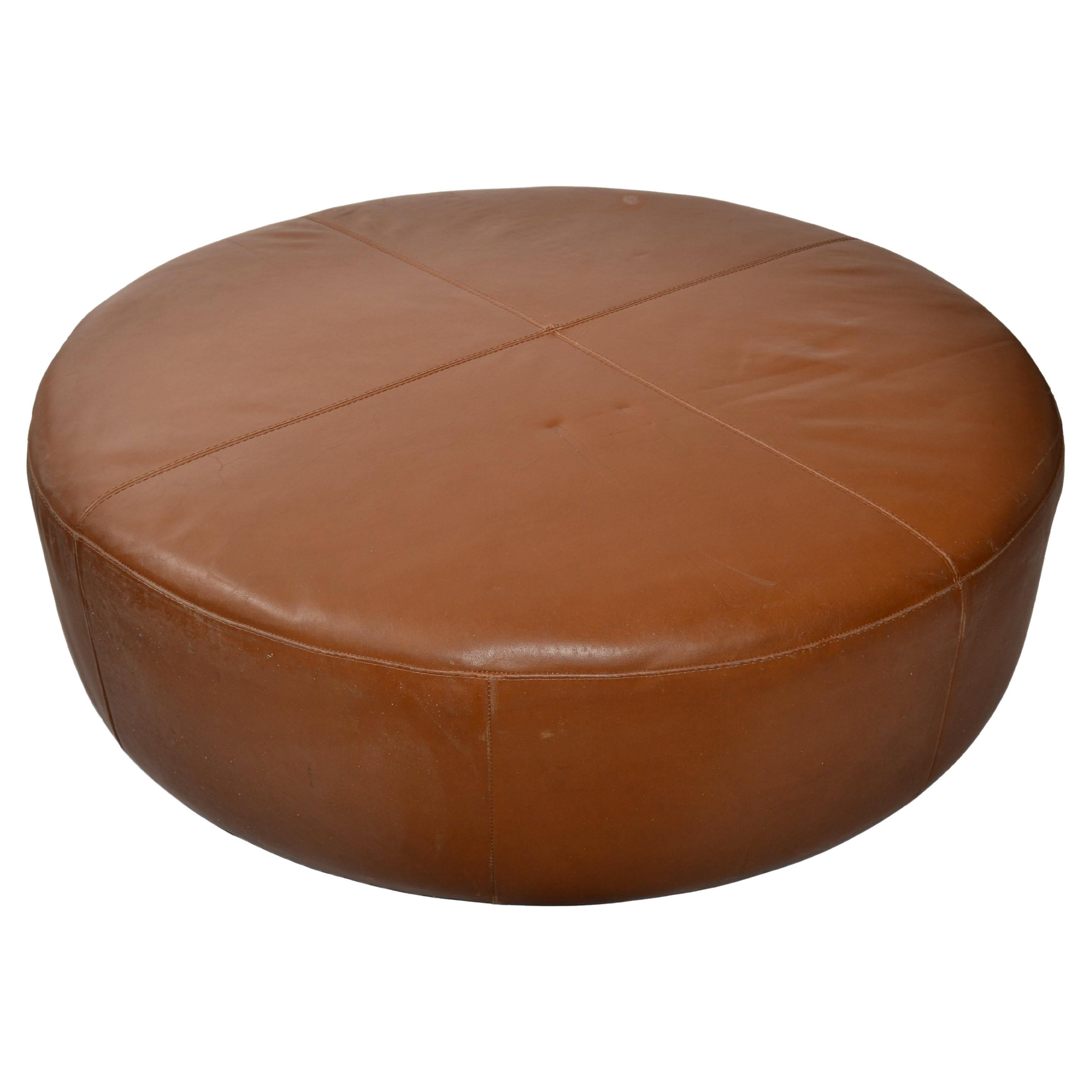 1980 Round Oversized Faux Brown Leather Ottoman Attributed Citterio B&B Italia  For Sale