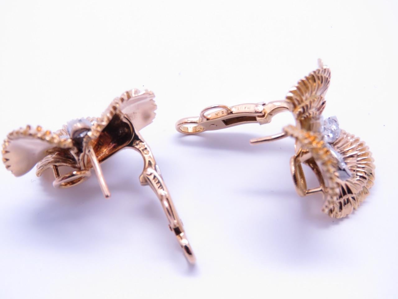 Women's or Men's 1980s Mauboussin Diamond Platinum Gold Clip-On Earrings For Sale