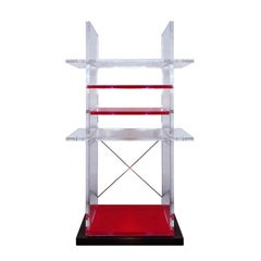 1980s Pair of Bookcases, Cast Iron, Transparent and Red Thick Plexiglas - Italy