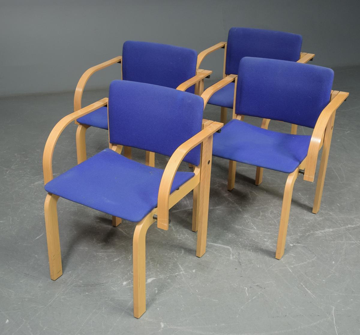 Set of four Friis and Molkte stackable beech dining chairs in by Fritz Hansen

The well made chairs designed in 1985 have been checked by our cabinetmaker and both frames and fabric are in very good condition with only few and minor signs of use and
