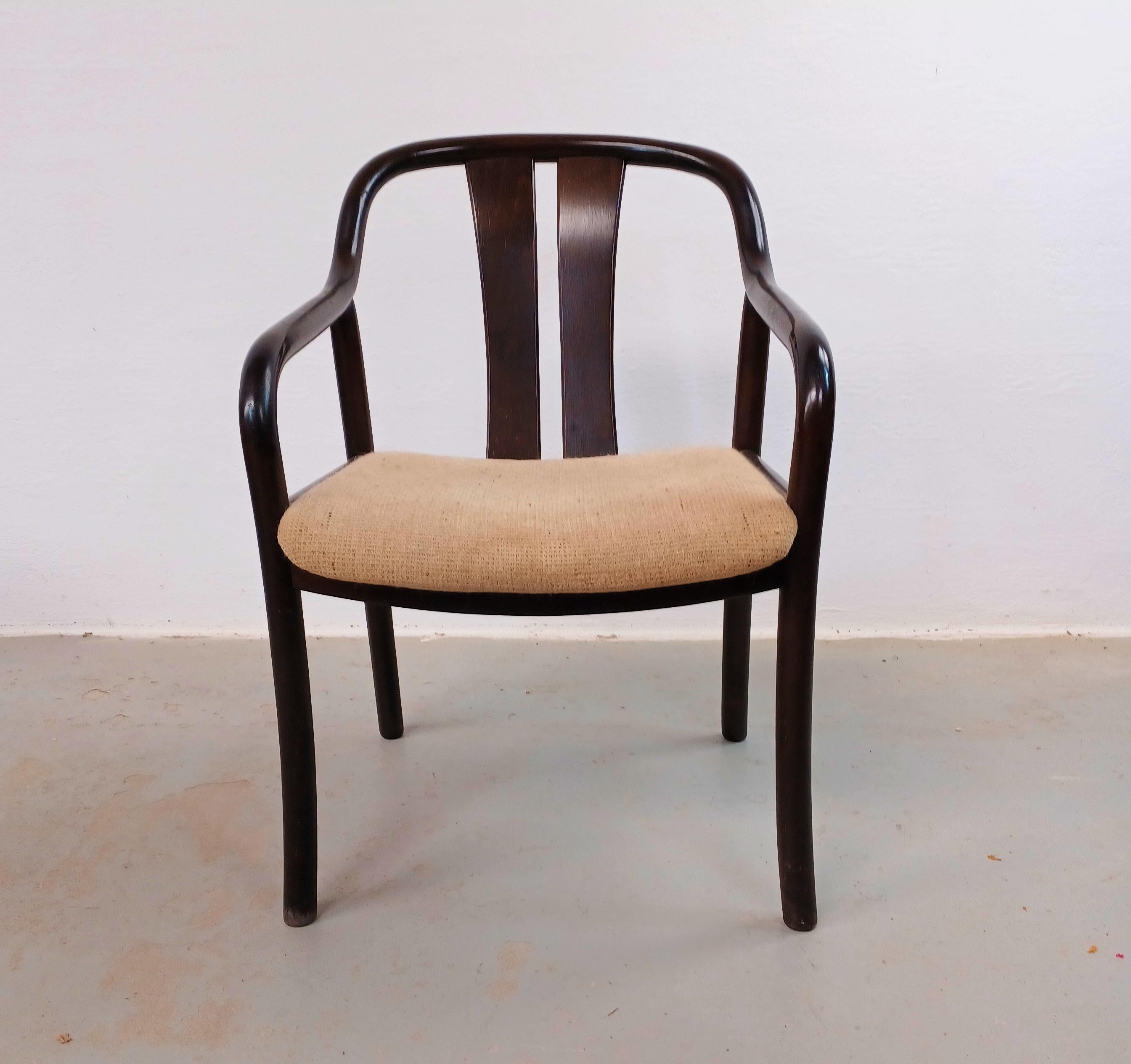 Mid-Century Modern Ensemble de deux fauteuils Oswald Beck Beeche Asiana des années 1980 en hêtre verni noir en vente