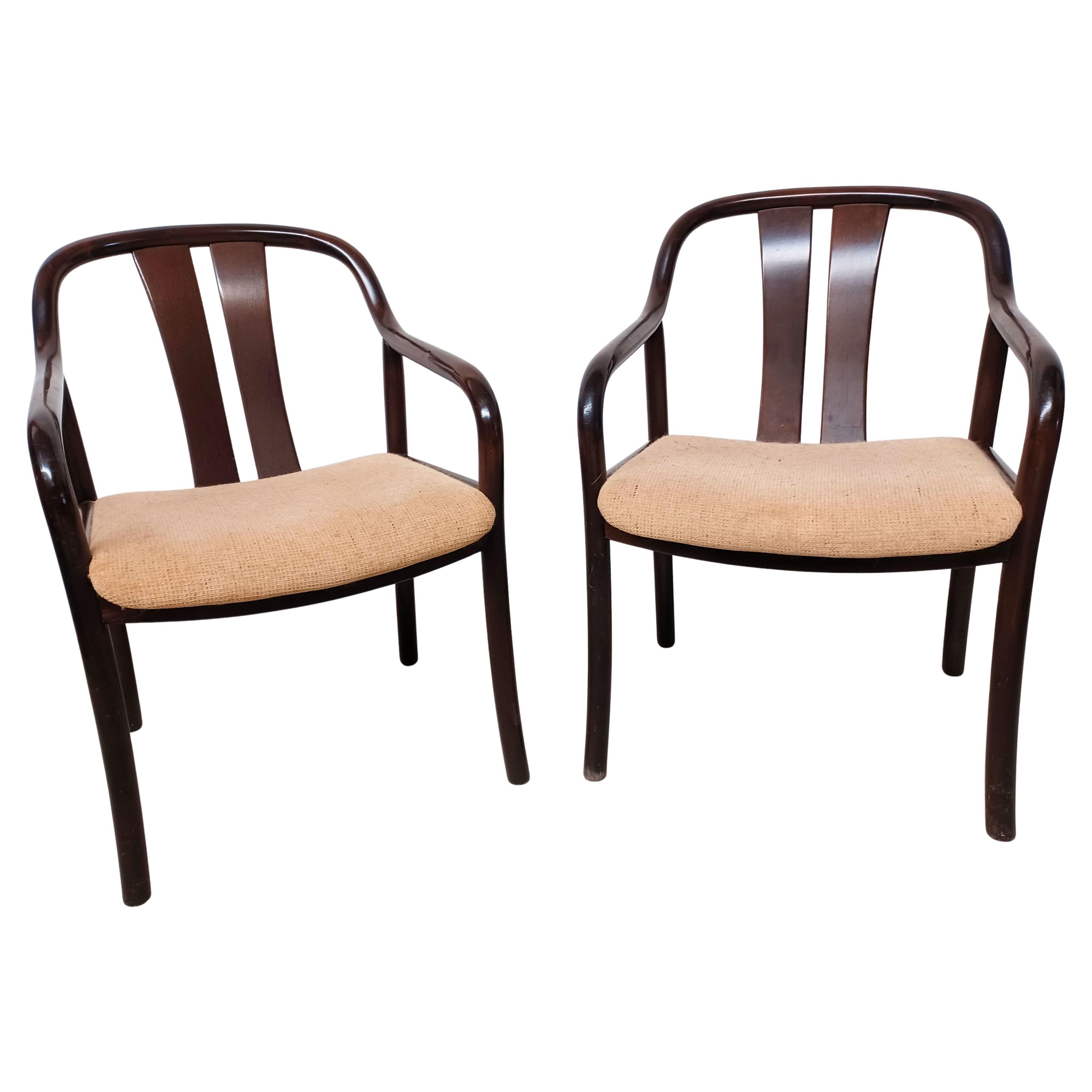 1980´s Set of Two Oswald Beck Casala Asiana Armchairs in Black Varnished Beech