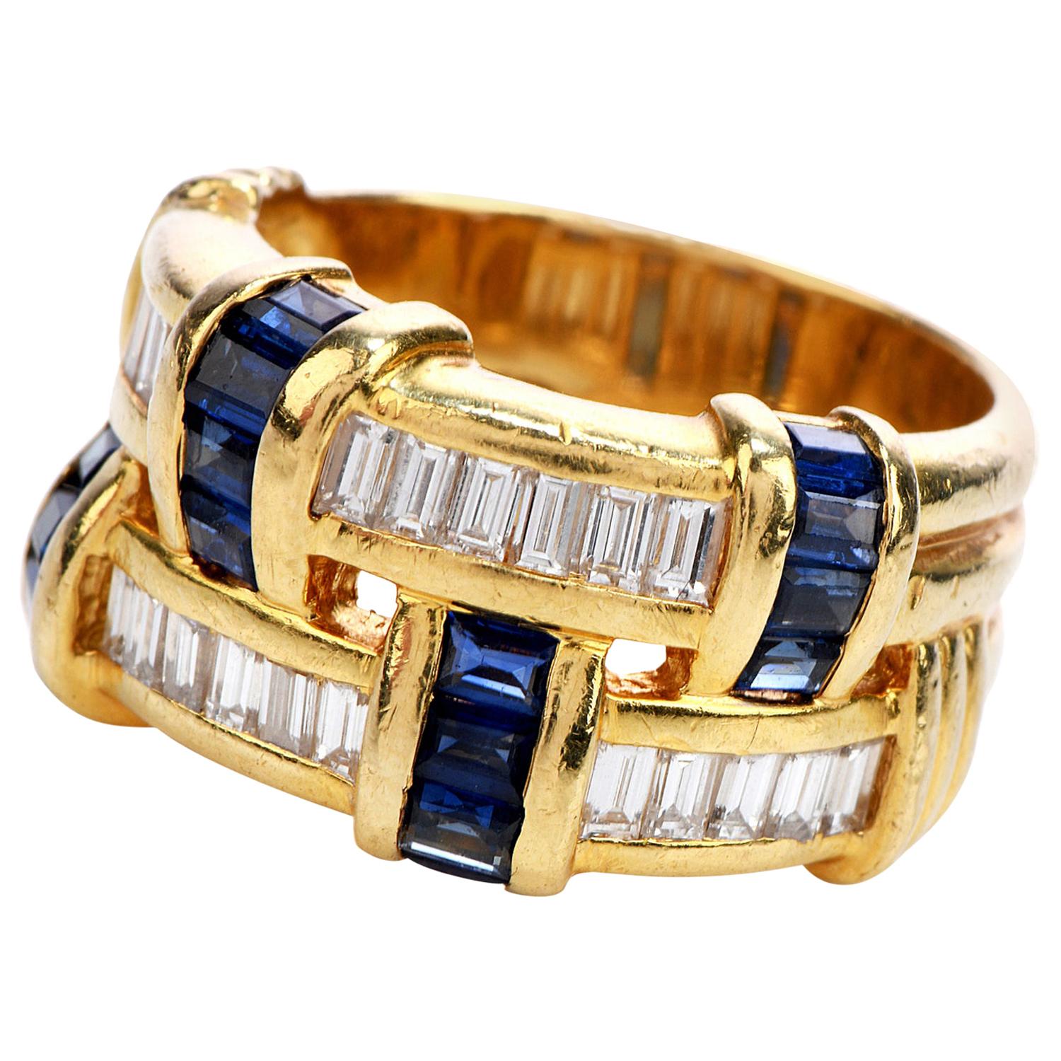 Krypell Sapphire Diamond 18K Gold Woven Wide Ring