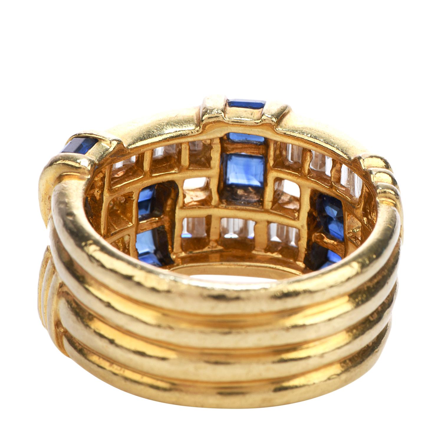Krypell Sapphire Diamond 18K Gold Woven Wide Ring In Excellent Condition In Miami, FL