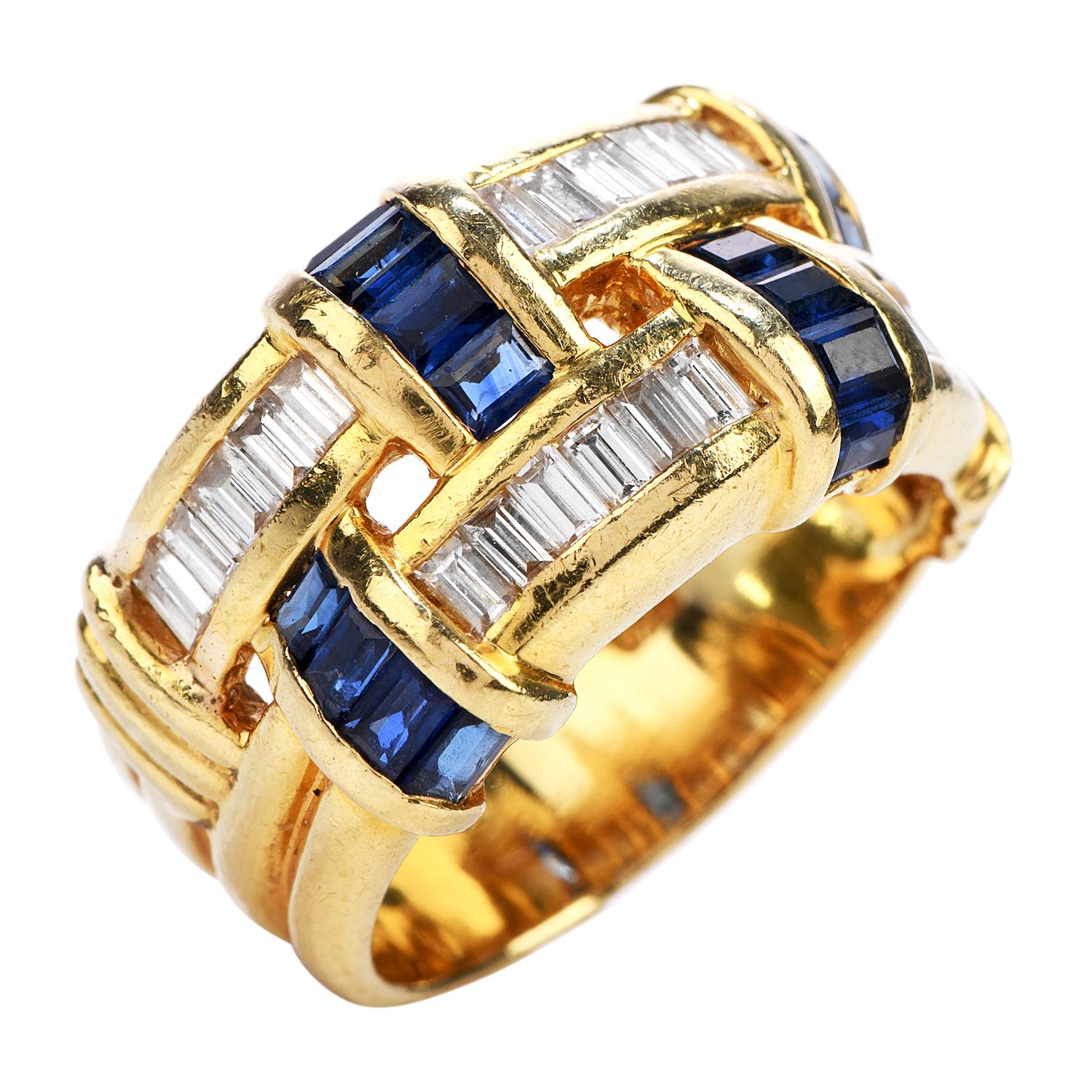 Krypell Sapphire Diamond 18K Gold Woven Wide Ring 1