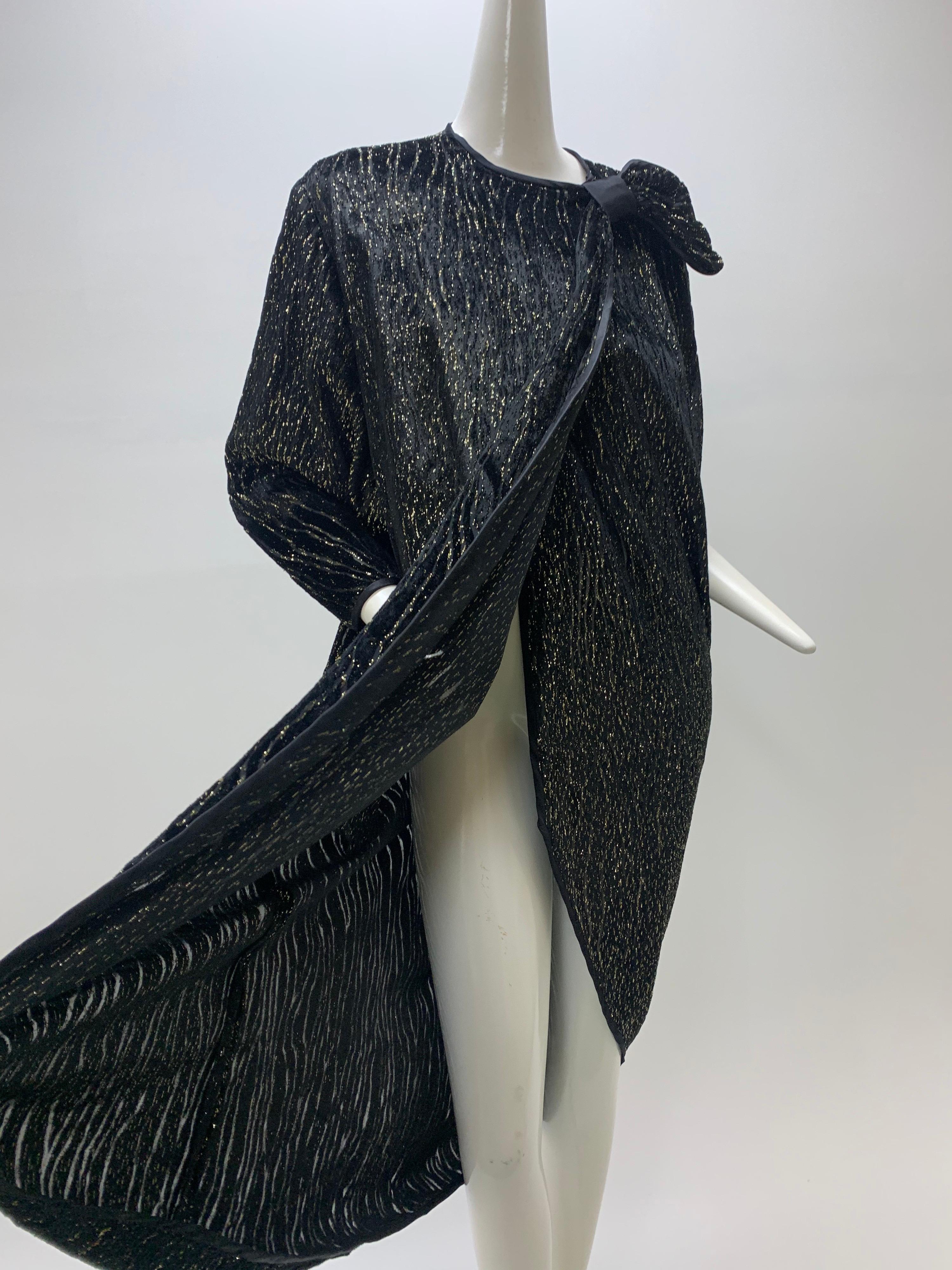 1980 Schiaparelli Black & Gold Woodgrain Velvet Side Tie Opera Coat or Dress For Sale 5