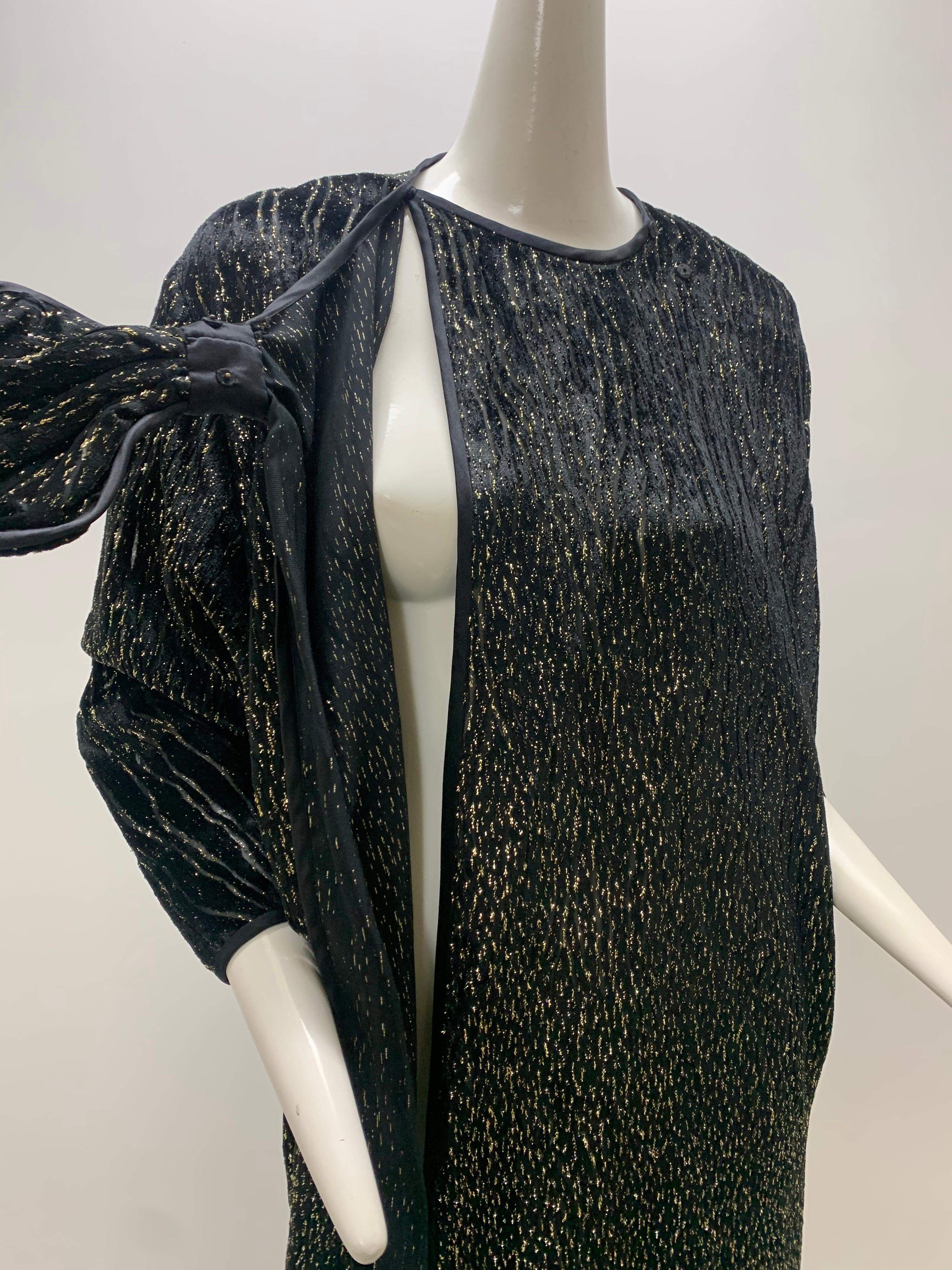 1980 Schiaparelli Black & Gold Woodgrain Velvet Side Tie Opera Coat or Dress For Sale 8