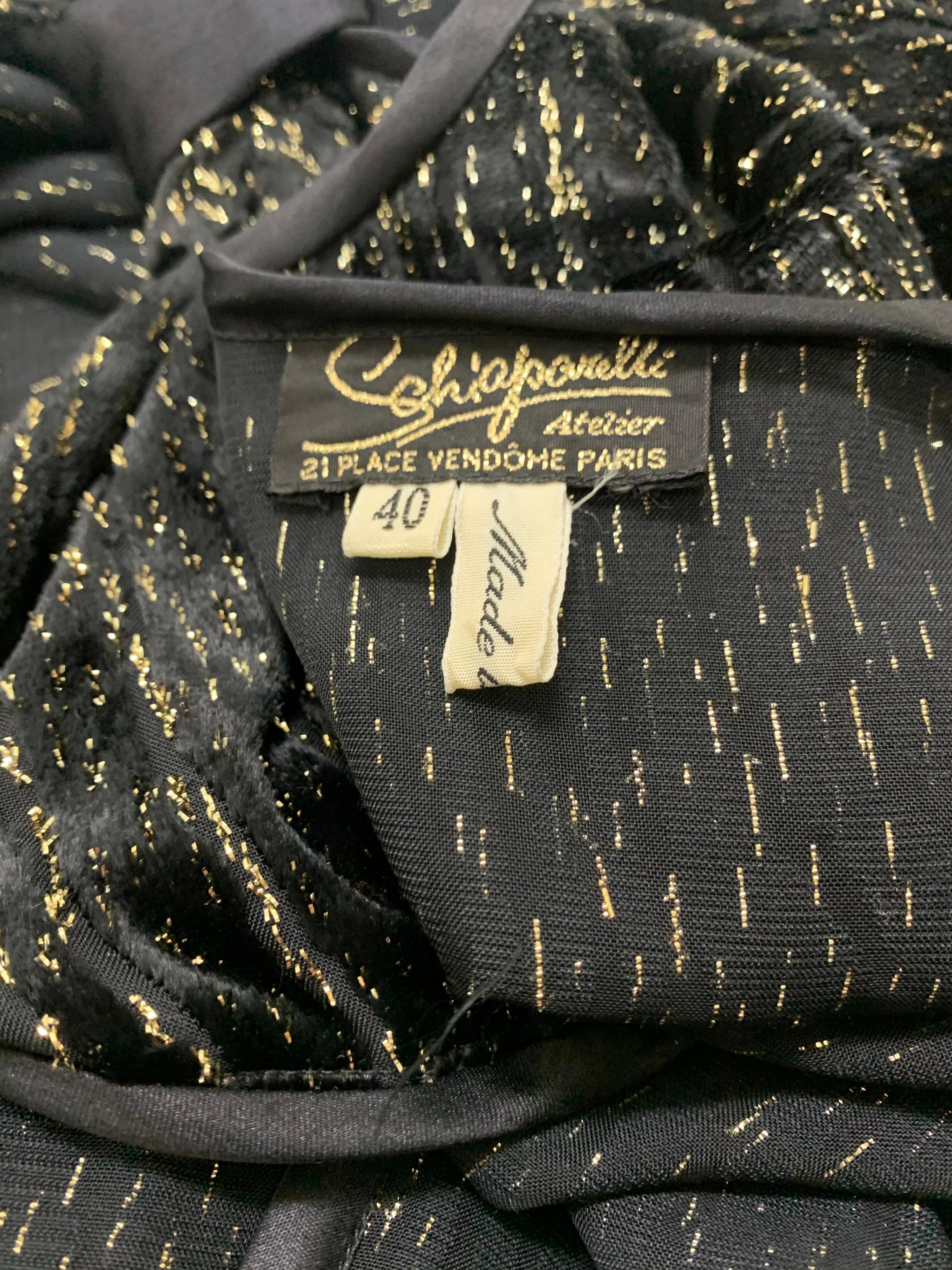 1980 Schiaparelli Black & Gold Woodgrain Velvet Side Tie Opera Coat or Dress en vente 11