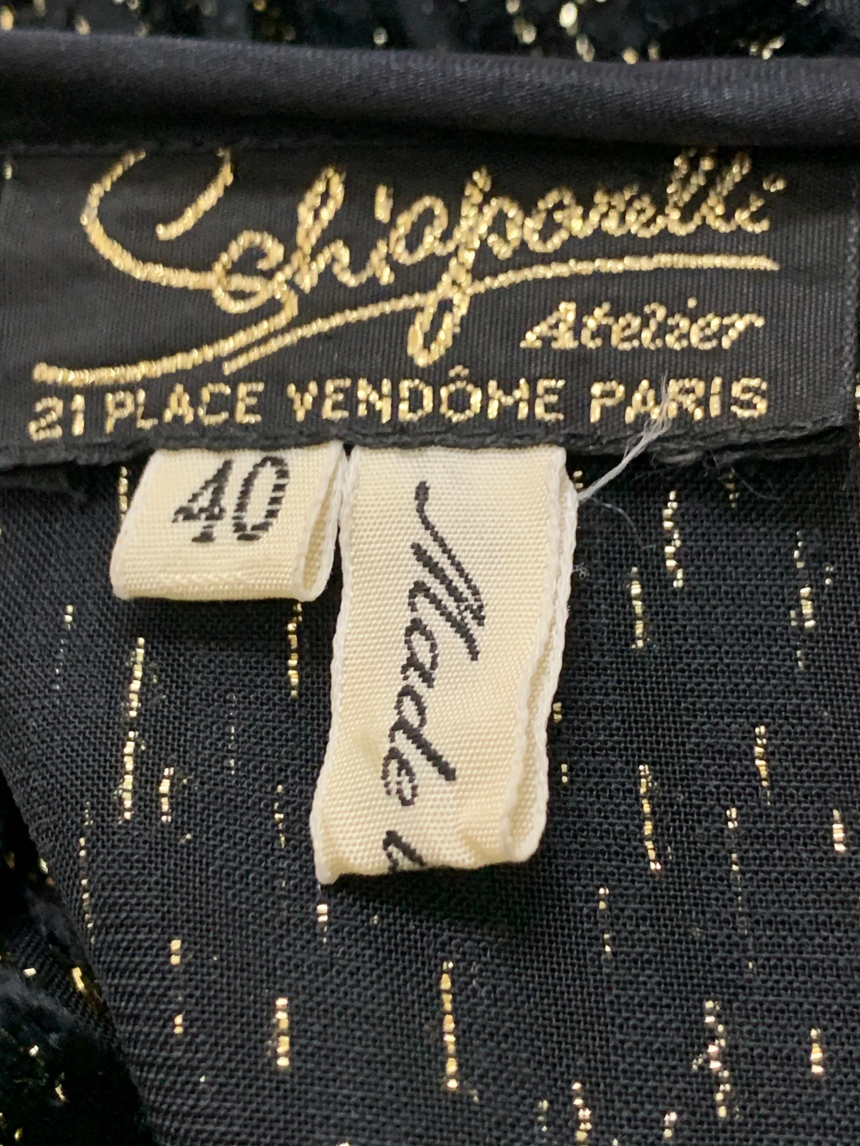 1980 Schiaparelli Black & Gold Woodgrain Velvet Side Tie Opera Coat or Dress en vente 12