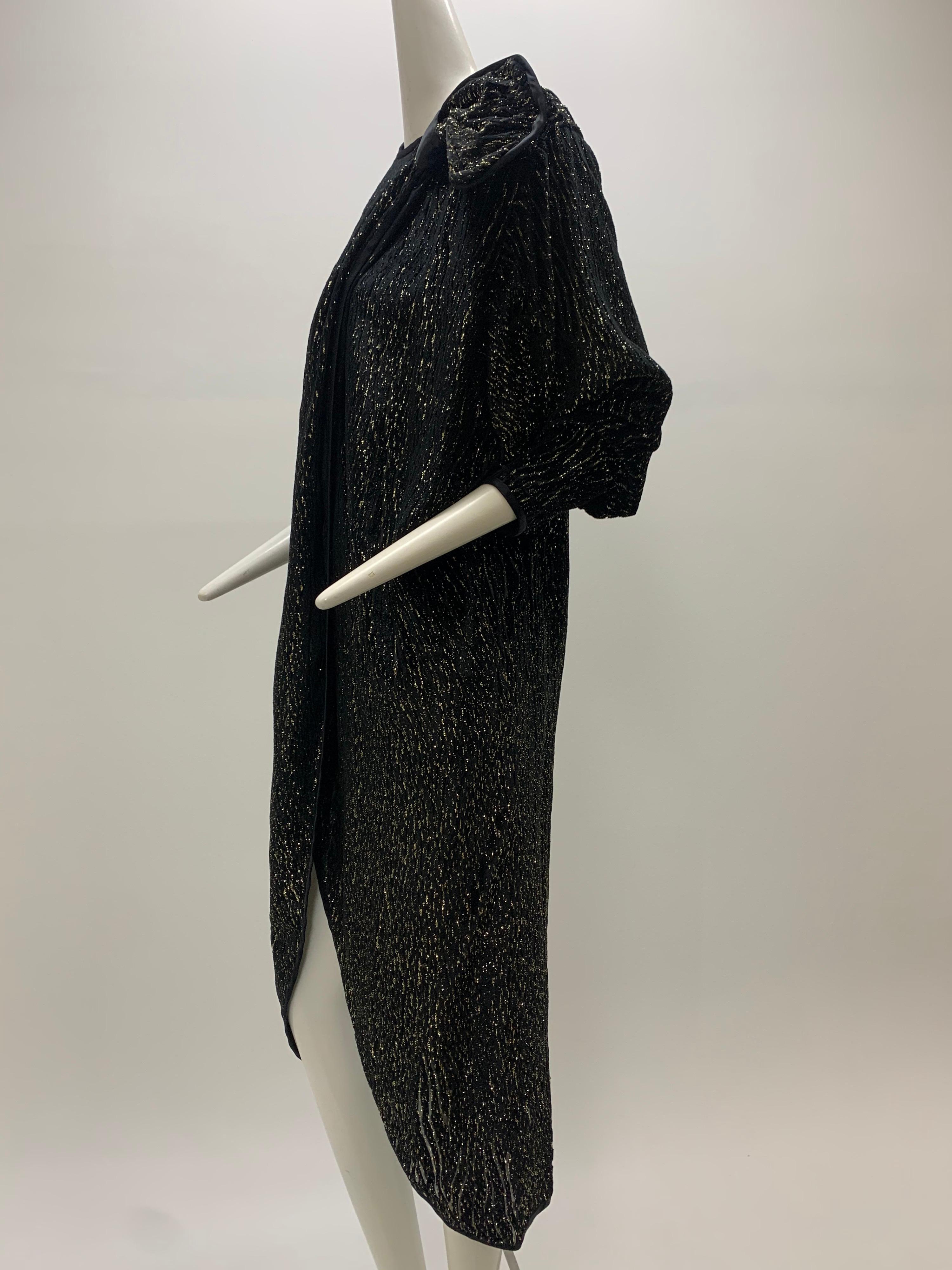 1980 Schiaparelli Black & Gold Woodgrain Velvet Side Tie Opera Coat or Dress For Sale 1