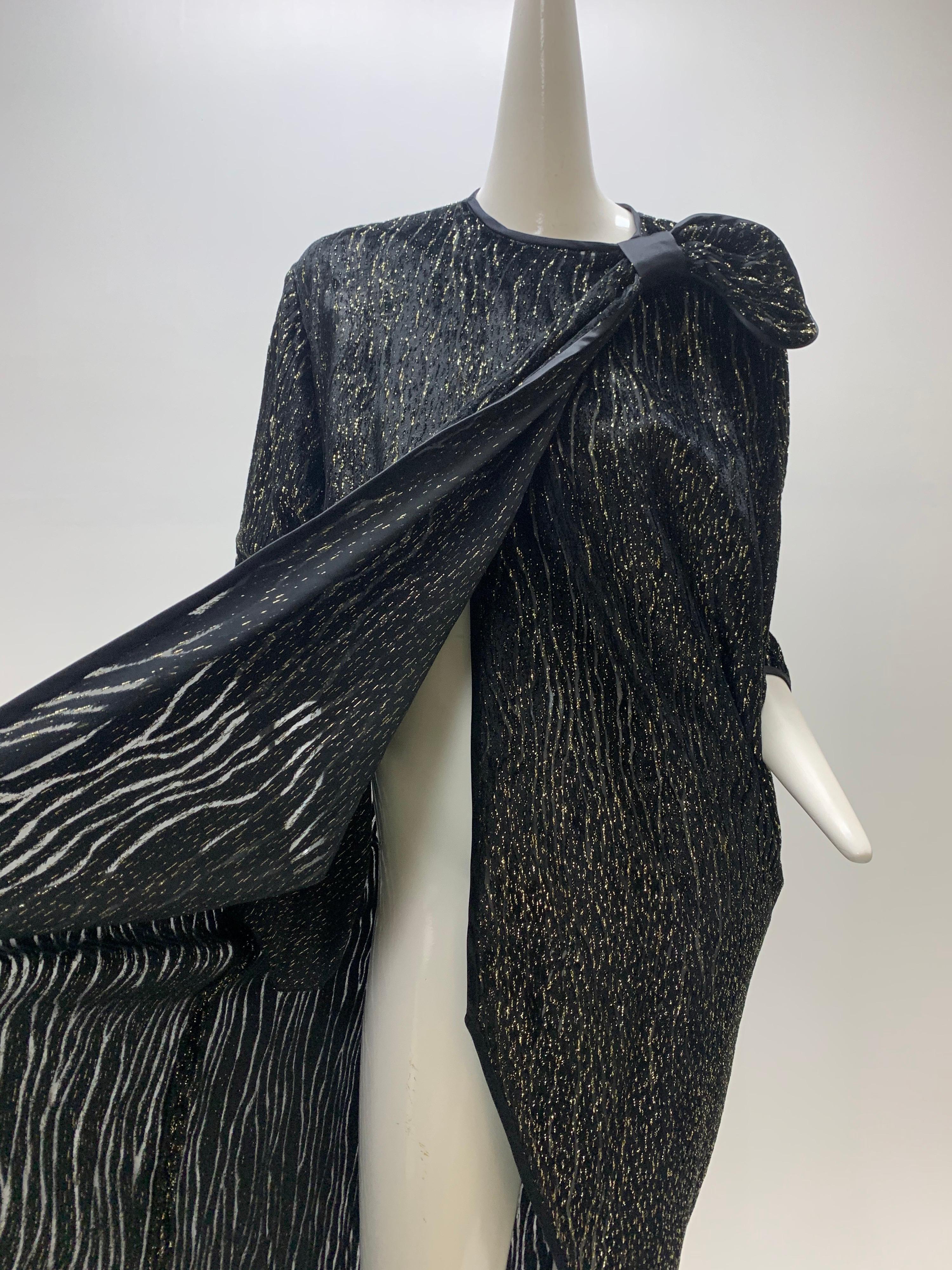 1980 Schiaparelli Black & Gold Woodgrain Velvet Side Tie Opera Coat or Dress For Sale 3