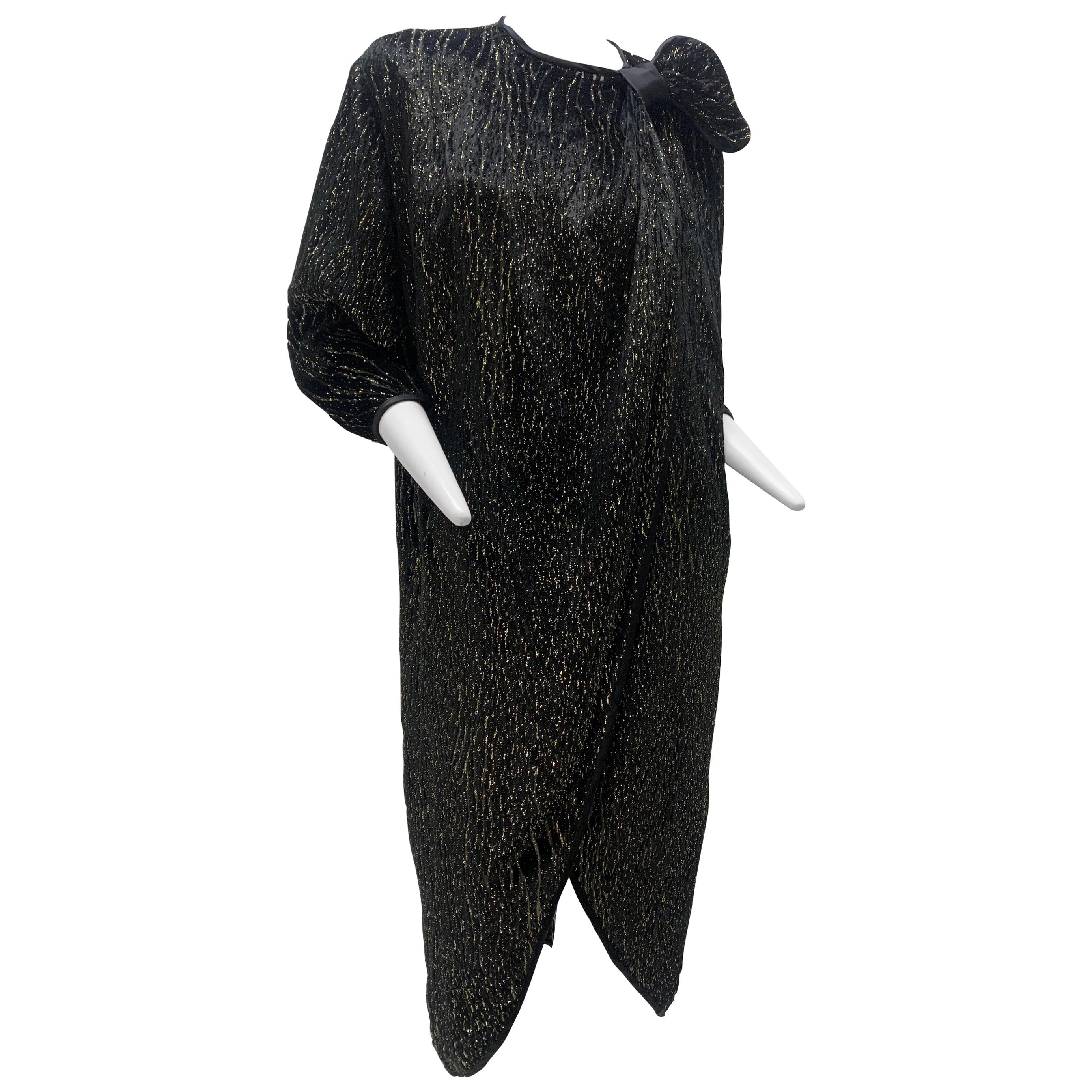 1980 Schiaparelli Black & Gold Woodgrain Velvet Side Tie Opera Coat or Dress