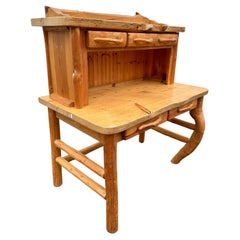 1980d Sculptural Rustic Cedar Wood Log Secretary Desk