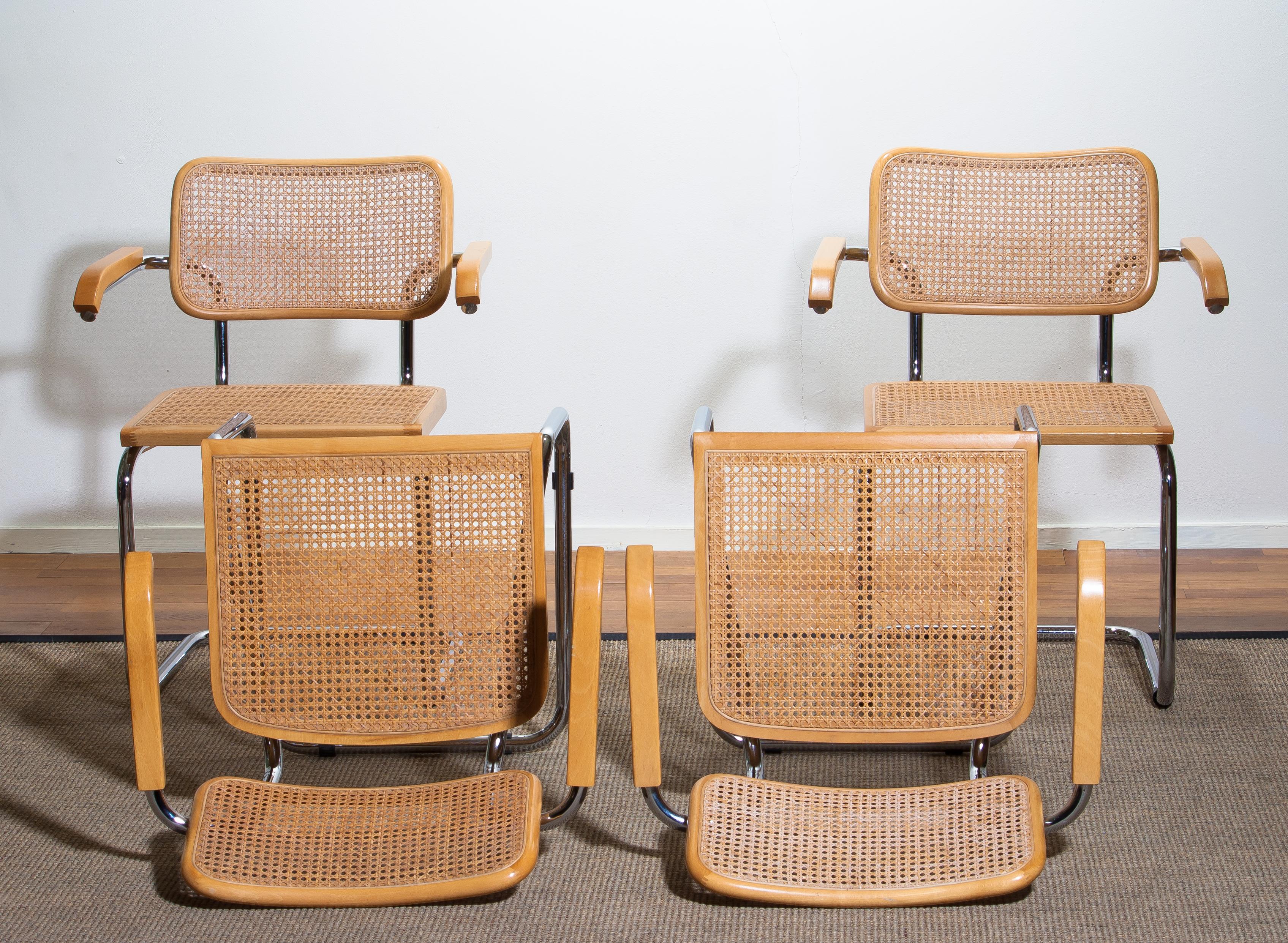 1980, Set Of four Marcel Breuer Chrome and Gold Beech Cesca B64 Chairs, Italy 5