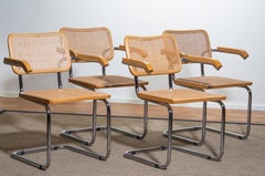 1980, Set Of four Marcel Breuer Chrome and Gold Beech Cesca B64 Chairs, Italy