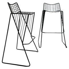 1980, Set of Two Vinatge Stools, in Black Iron with Footrest