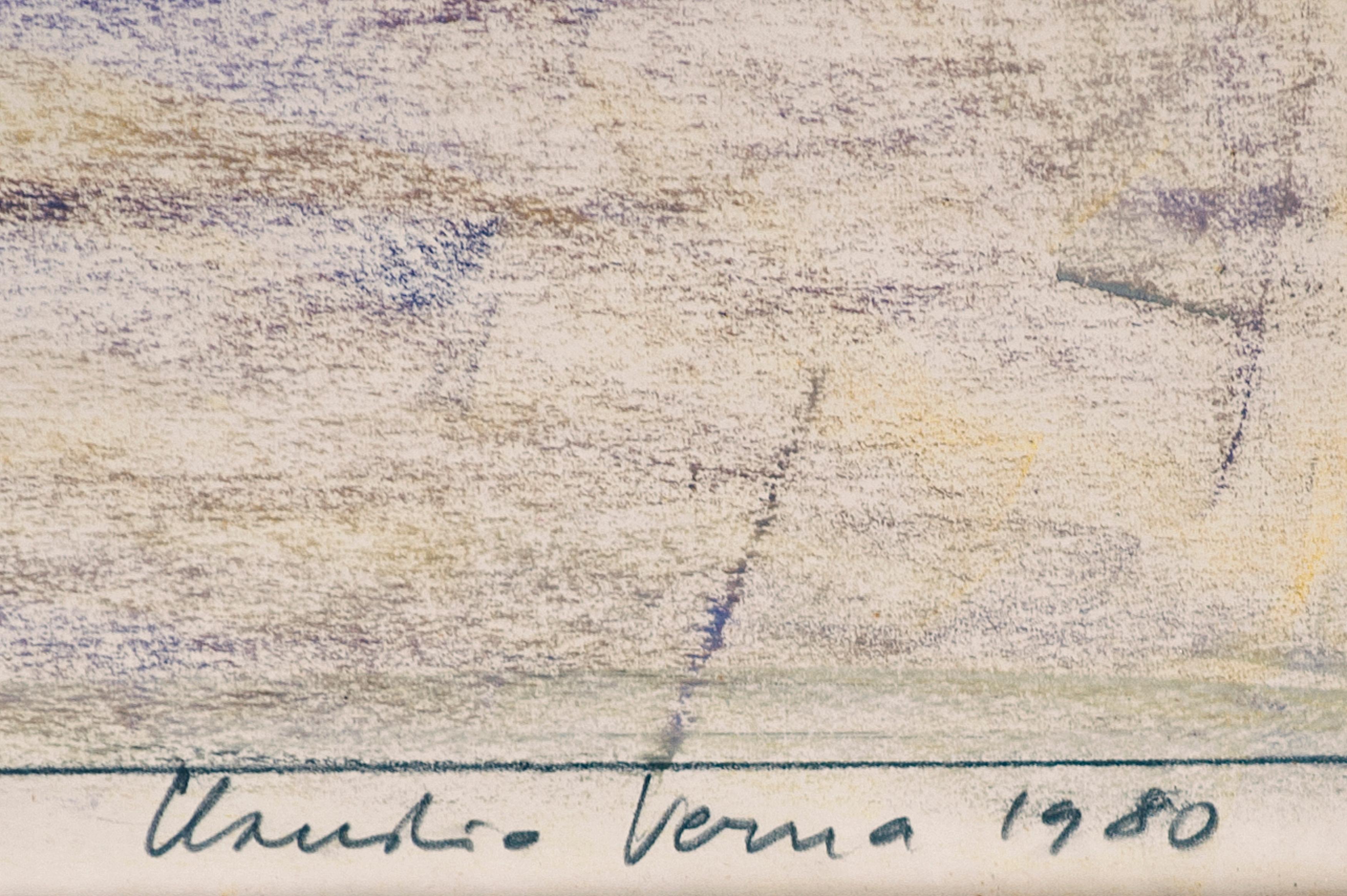 Pastel sur papier signé et certifié par Claudio Verna  Bon état - En vente à Roma, IT