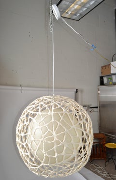 1980 Space Age Tan Fiberglass Paper Mache Spheres Pendant Lamp Light Fixture
