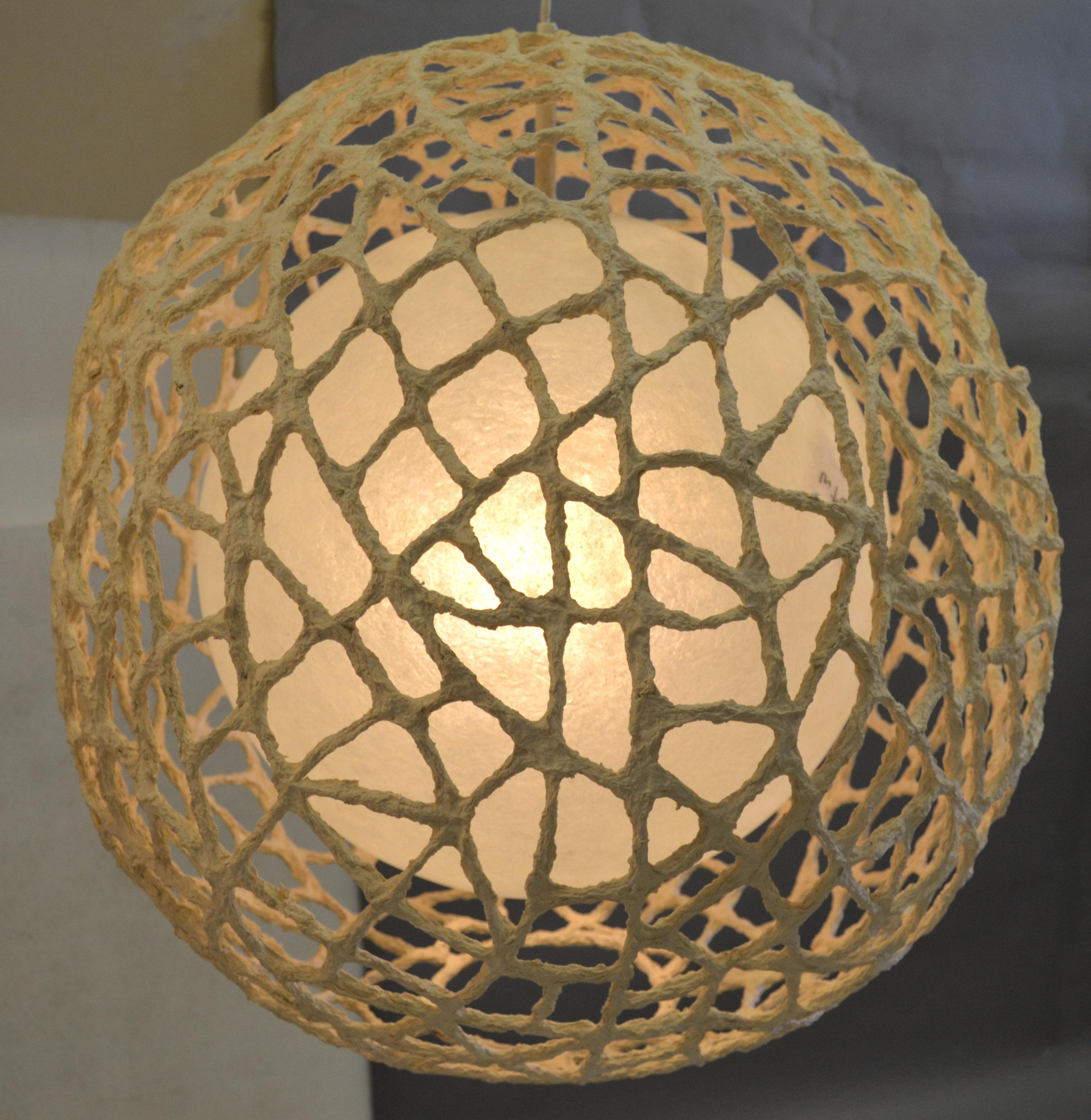 1980 Space Age Tan Fiberglass Paper Mache Spheres Pendant Lamp Light Fixture For Sale 1