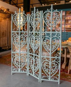 1980 Spanish Hand Woven 3-Panel Green Bamboo Folding Screen