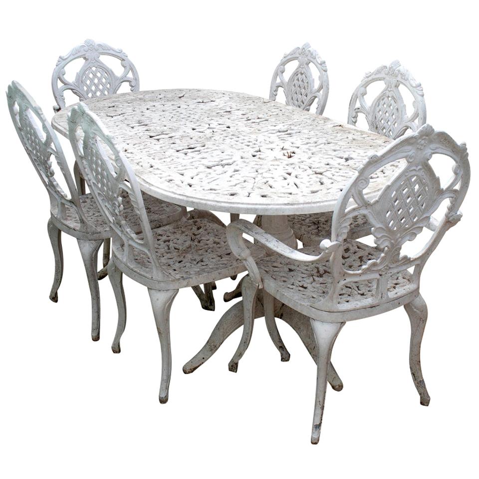 1980 Spanish Set of Cast Aluminium Table and Six Chairs