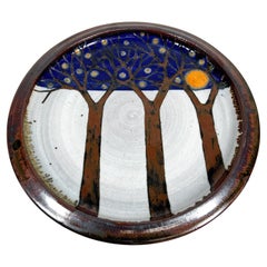 1980 Studio A Modern Abstract Tree Art Piatto in ceramica firmato Barker