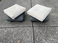 1980 Swivel Two Toned Ottomans, a Pair
