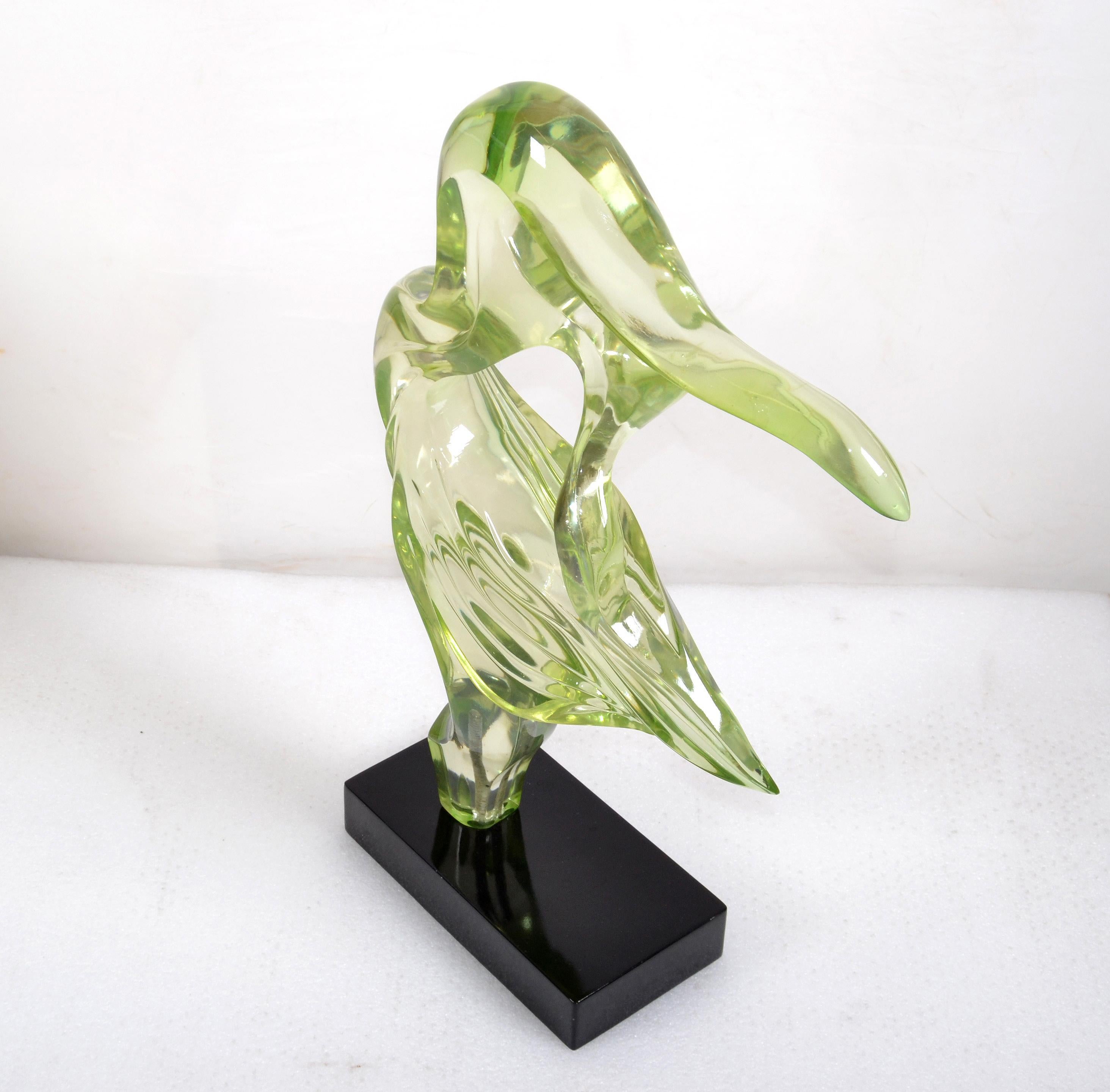 1980 Tall Neon Green Mid-Century Modern Abstract Lucite Sculpture on Black Base In Good Condition For Sale In Miami, FL