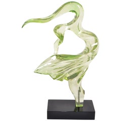 1980 Tall Neon Green Mid-Century Modern Abstract Lucite Sculpture on Black Base