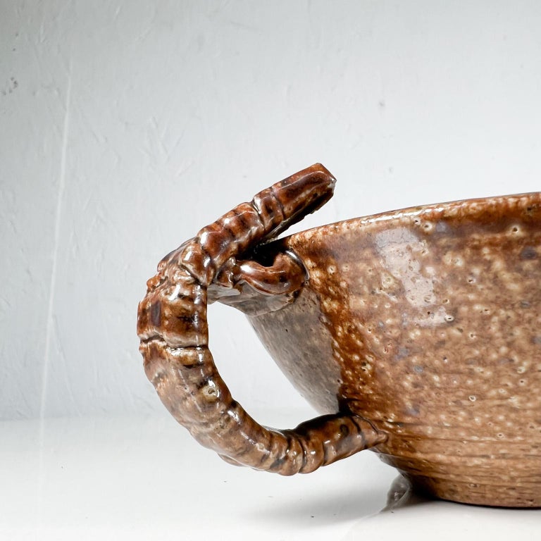 1980 Three Brown Coffee Cups Art Pottery Sculptural Handle Signed Melching For Sale at 1stDibs