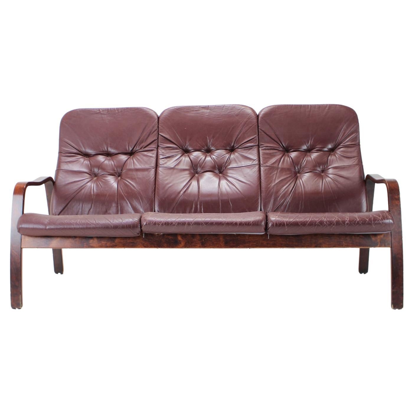 Dreisitzer-Sofa aus Leder, Tschechoslowakei, 1980