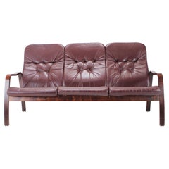1980 Three-Seater Leather Sofa, Ton Czechoslovakia