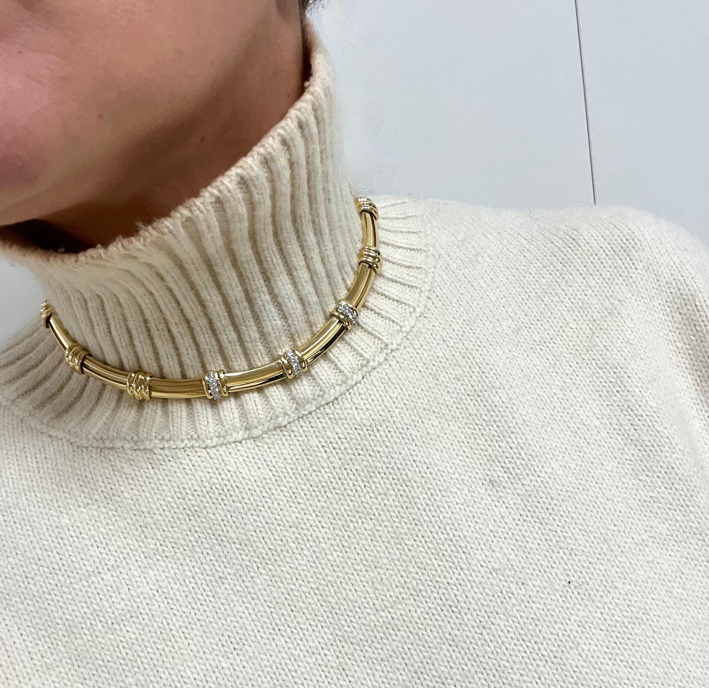Modern 1980 Tiffany & Co 18 Carat Yellow Gold Diamonds Necklace For Sale