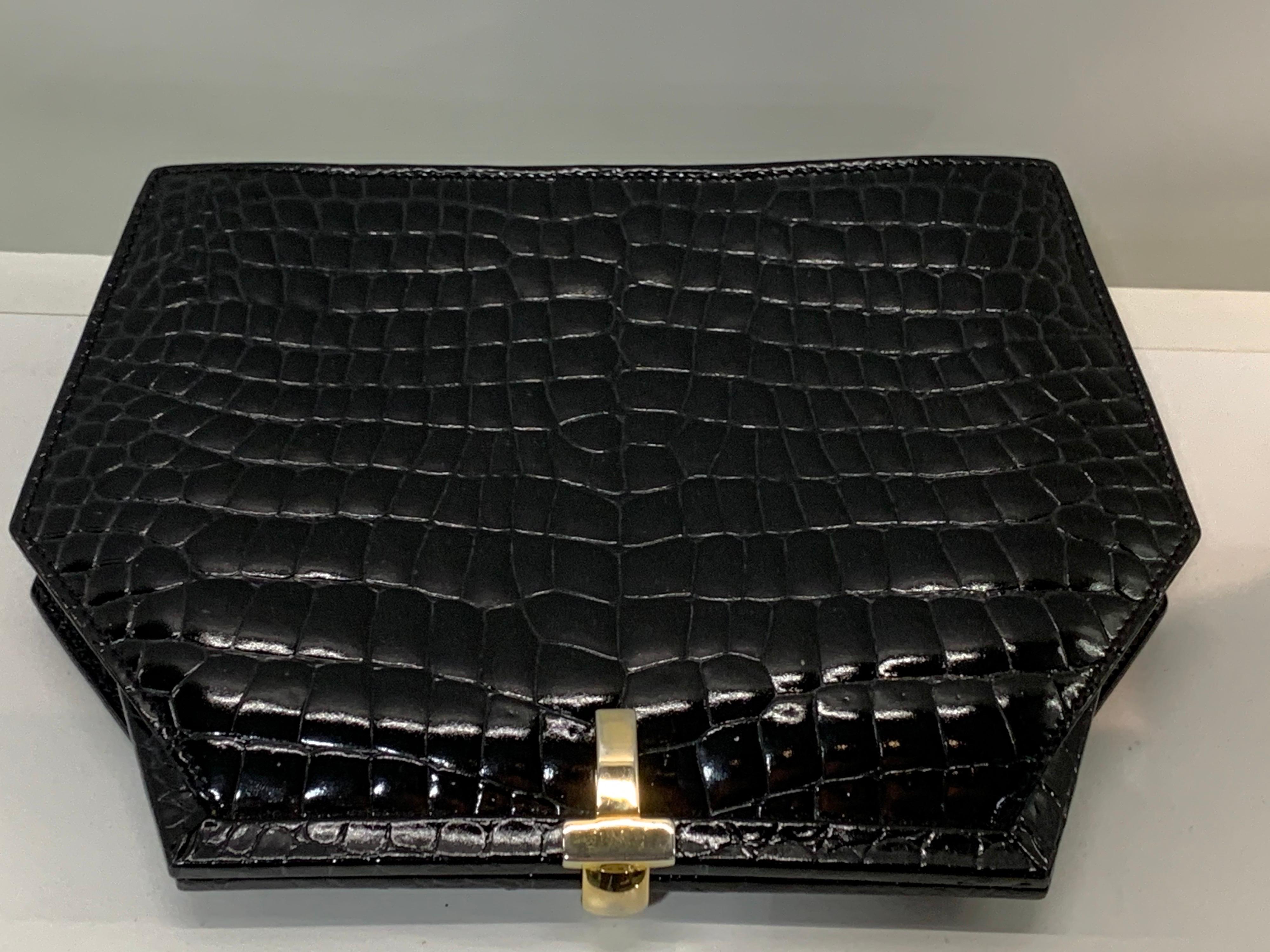 Women's 1980 Tiffany & Co. Italian Made Black Alligator Trapezoid Clutch Handbag