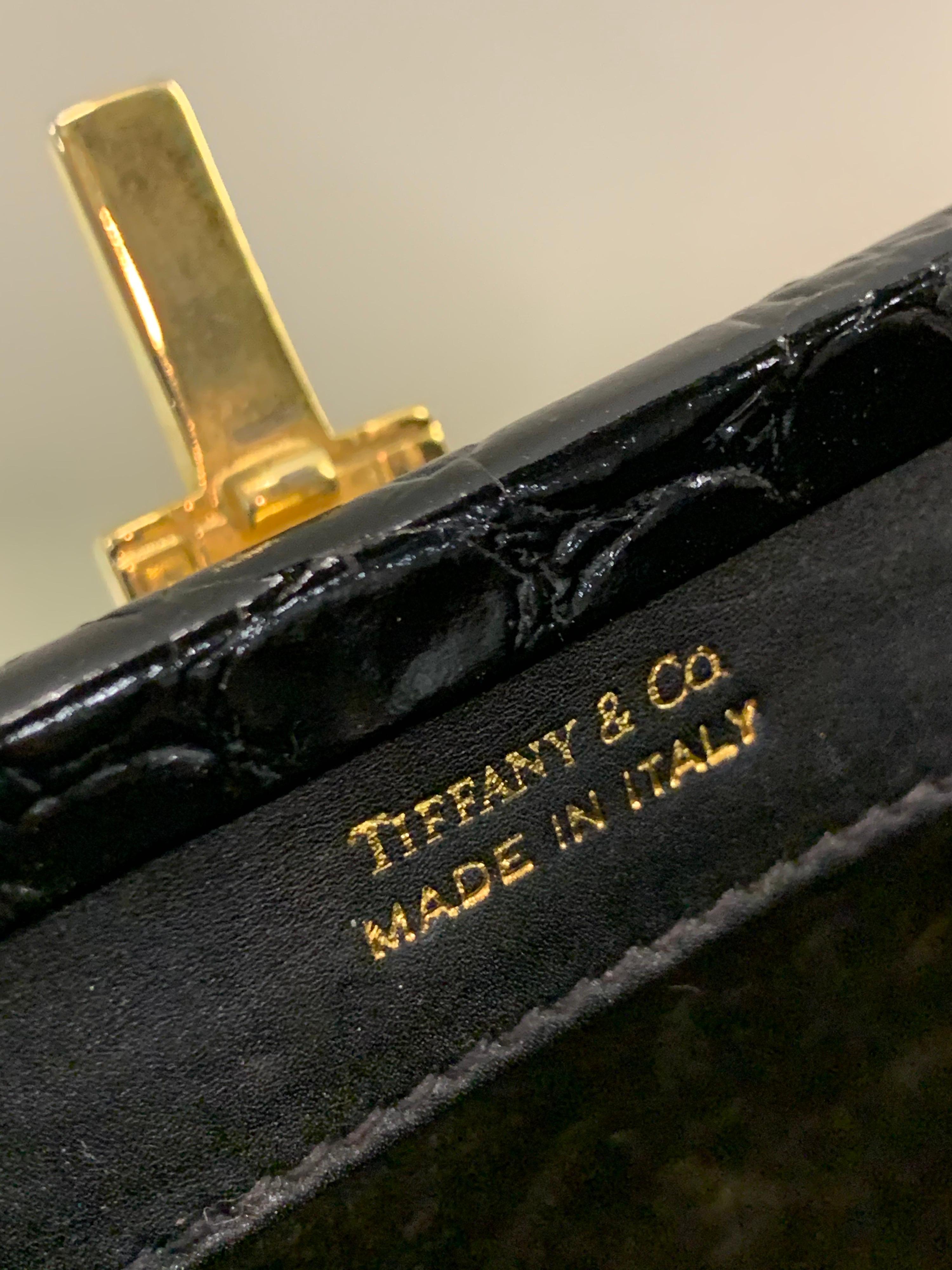 1980 Tiffany & Co. Italian Made Black Alligator Trapezoid Clutch Handbag 3
