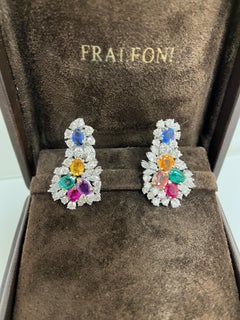 1980 Tutti Frutti 18kt White Gold Diamonds Emeralds Rubies Sapphires Earrings