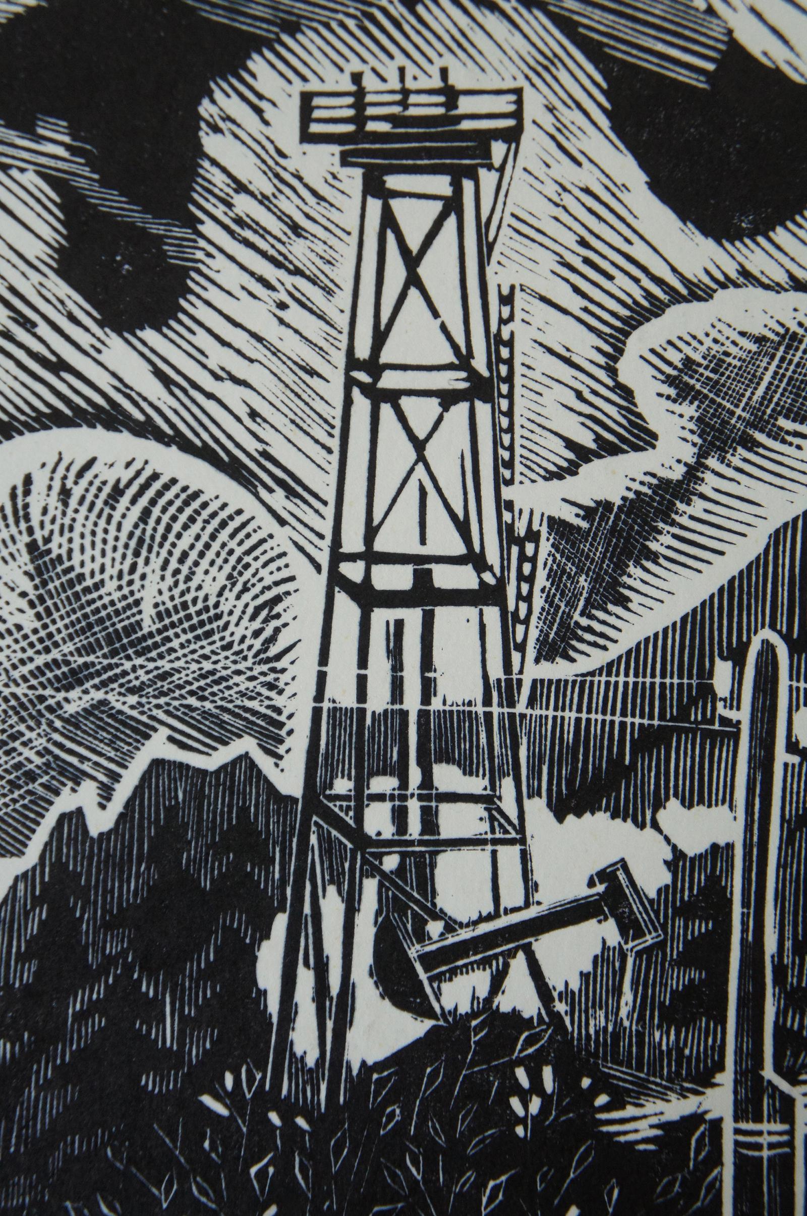 Gravure ukrainienne de 1980 Paysage « Watch Tower » URSS Soviet Avant Garde 13