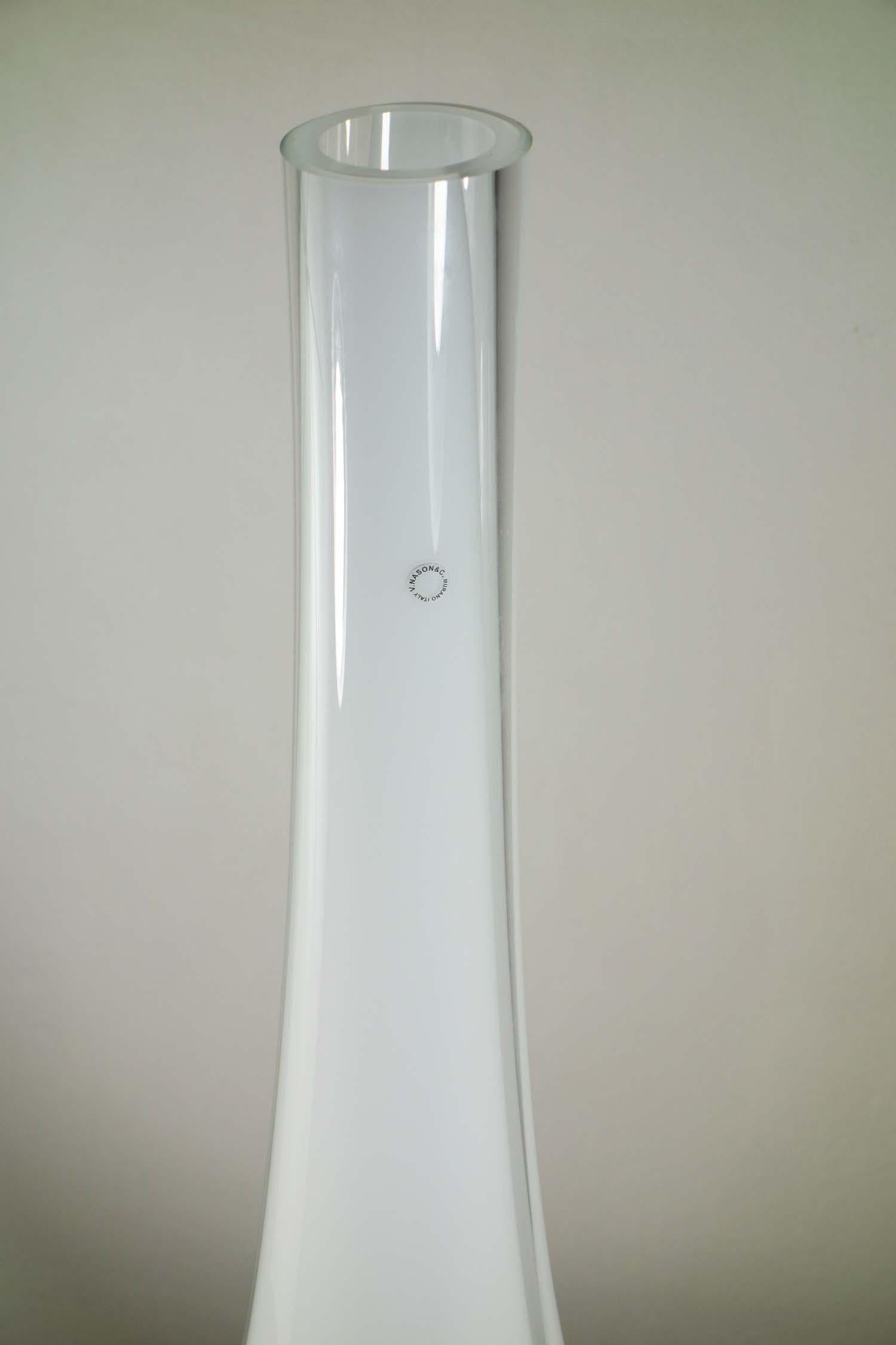 Grand vase blanc italien en verre de Murano de V. Nason & C, 1980 Excellent état - En vente à Brescia, IT